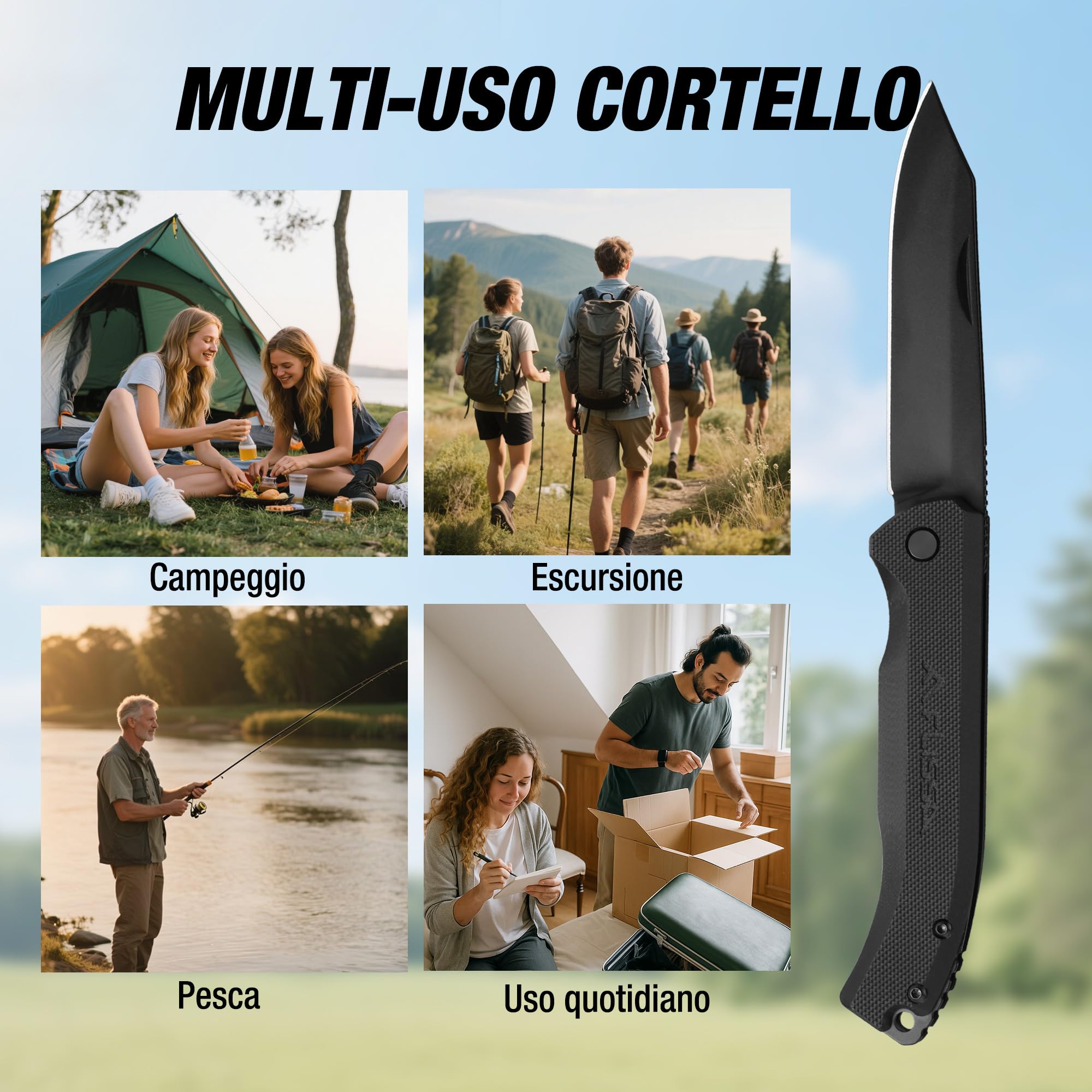 FLISSA Coltello Tascabile con Manico in G10, Lama in Acciaio 14C28N, Lavorazione CNC, Clip da Cintura, Compatto e Portatile per Campeggio, Attività Outdoor e Uso Quotidiano
