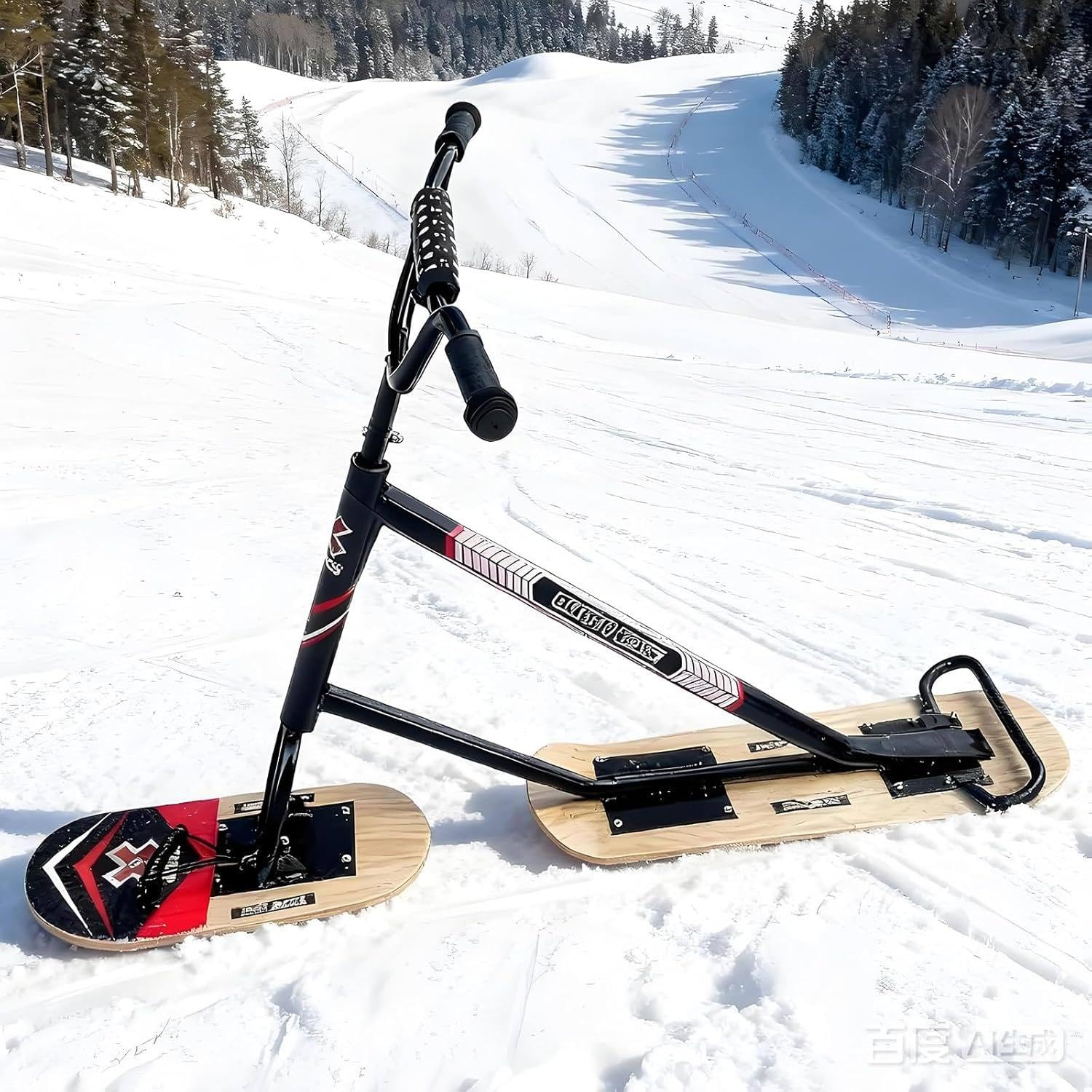Trottinette de ski avec guidon, charge maximale 150 kg, direction à 360°, érable 5 plis, idéale pour les stations de neige et les loisirs en plein air