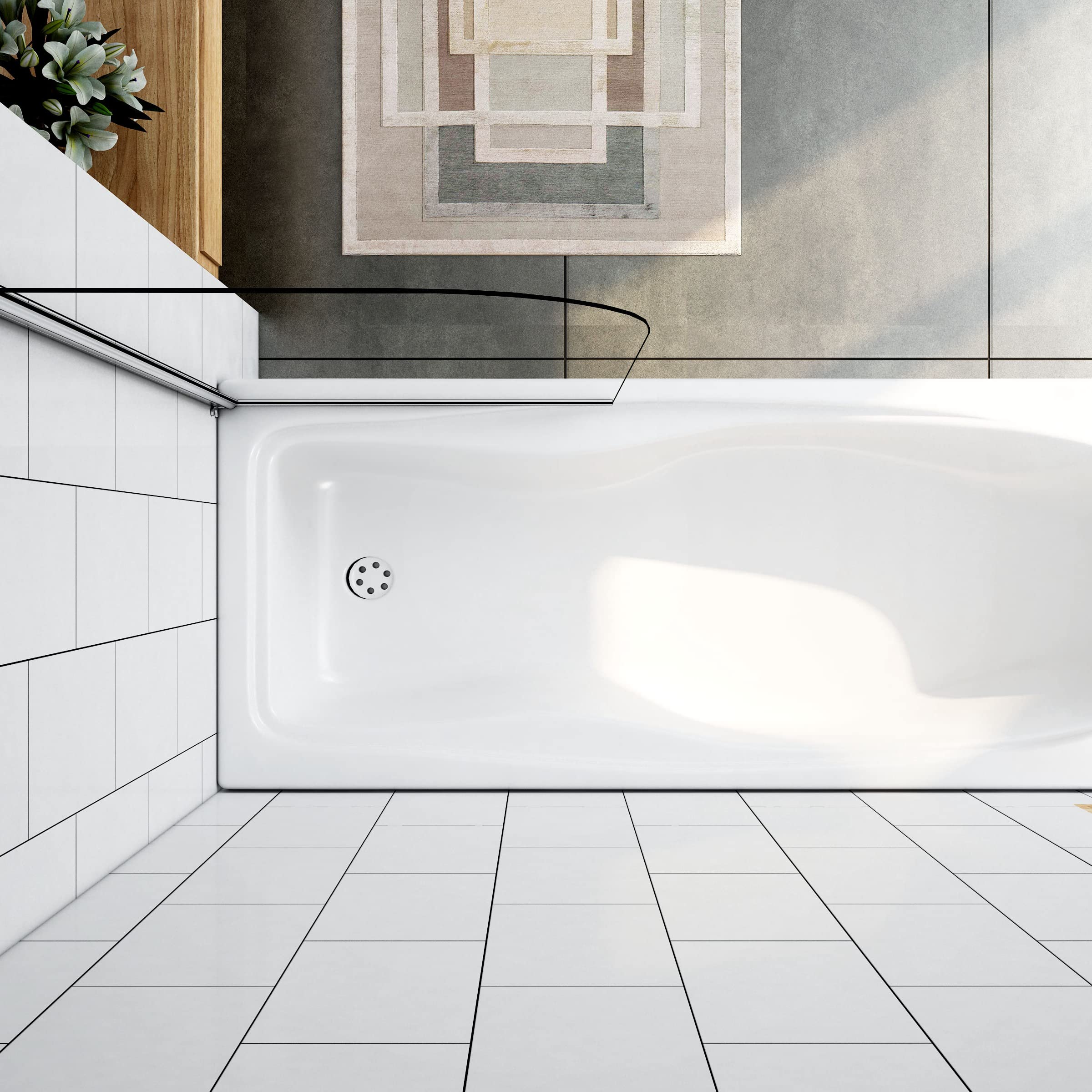 H.130cm Sopravasca da Bagno Doccia Girevole 180 Gradi 70cm Vetro 5mm Cromo | Temperato Trasparente
