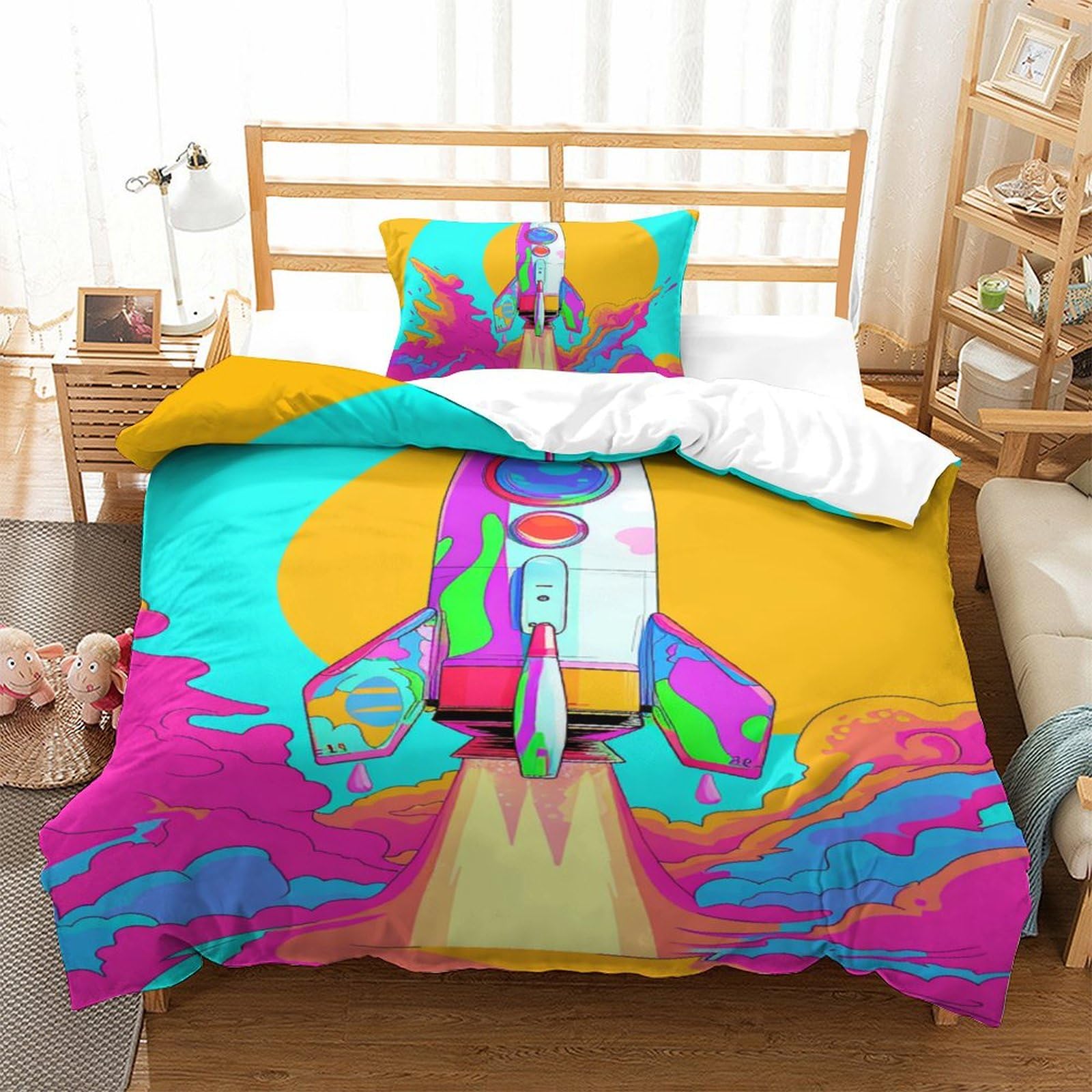 Imprimé fusée spatiale literie en microfibre housse de couette 135x200