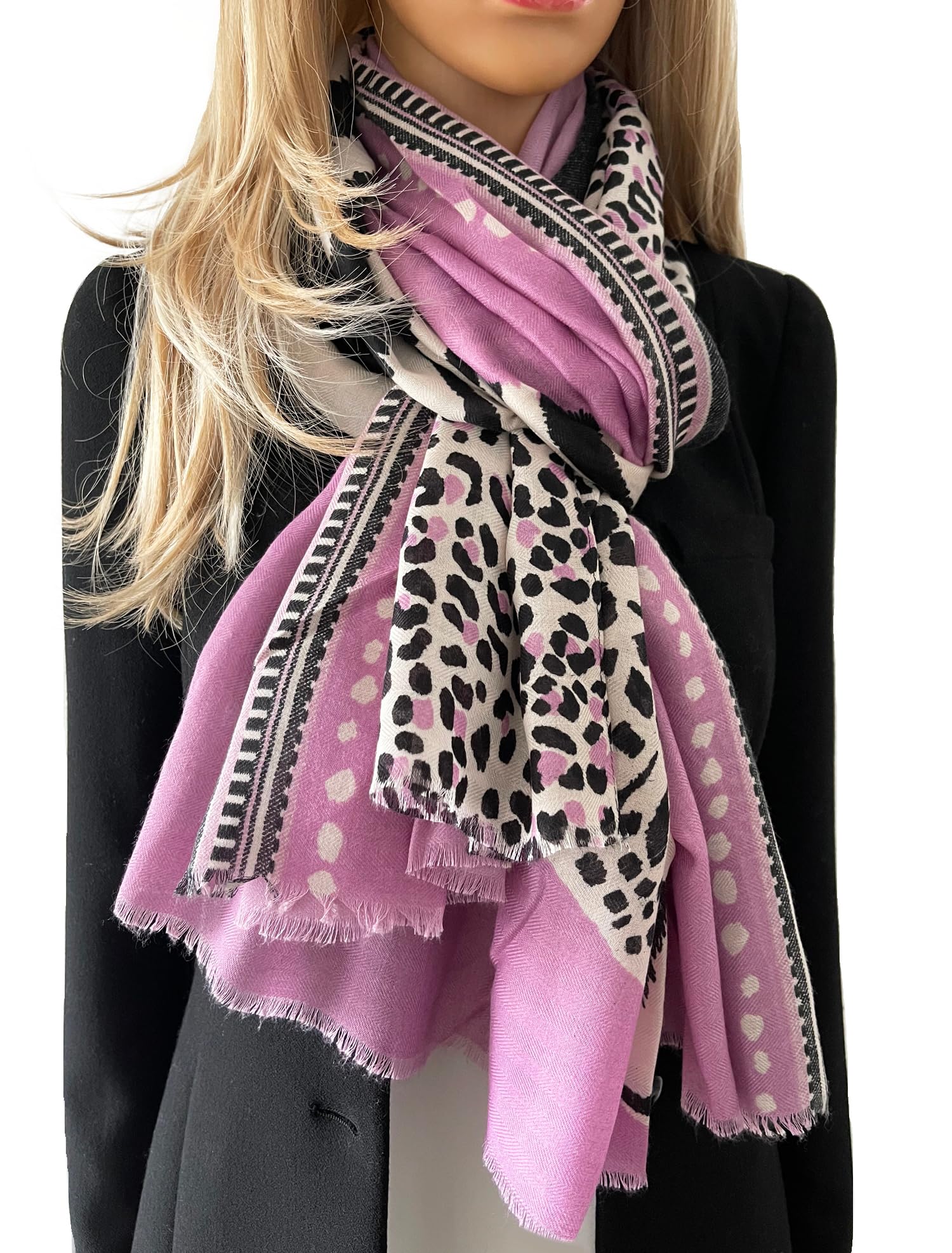 Large Leopard Print Scarf Lilac Purple Black Animal Big Long Cotton Shawl Wrap