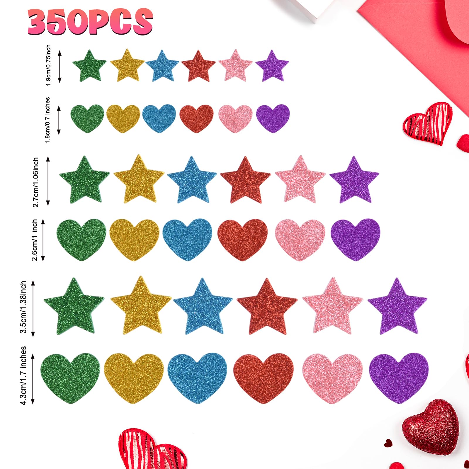 CHRORINE 350 stuks schuim hartstickers Valentijnsdag ster glitter