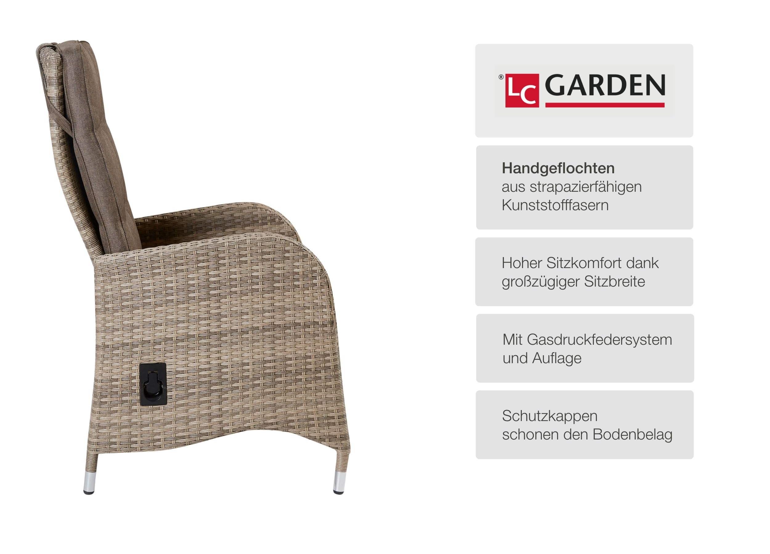 Honbeanify LC Garden »Turin« Dining Positionsstuhl Verstellsessel Natur