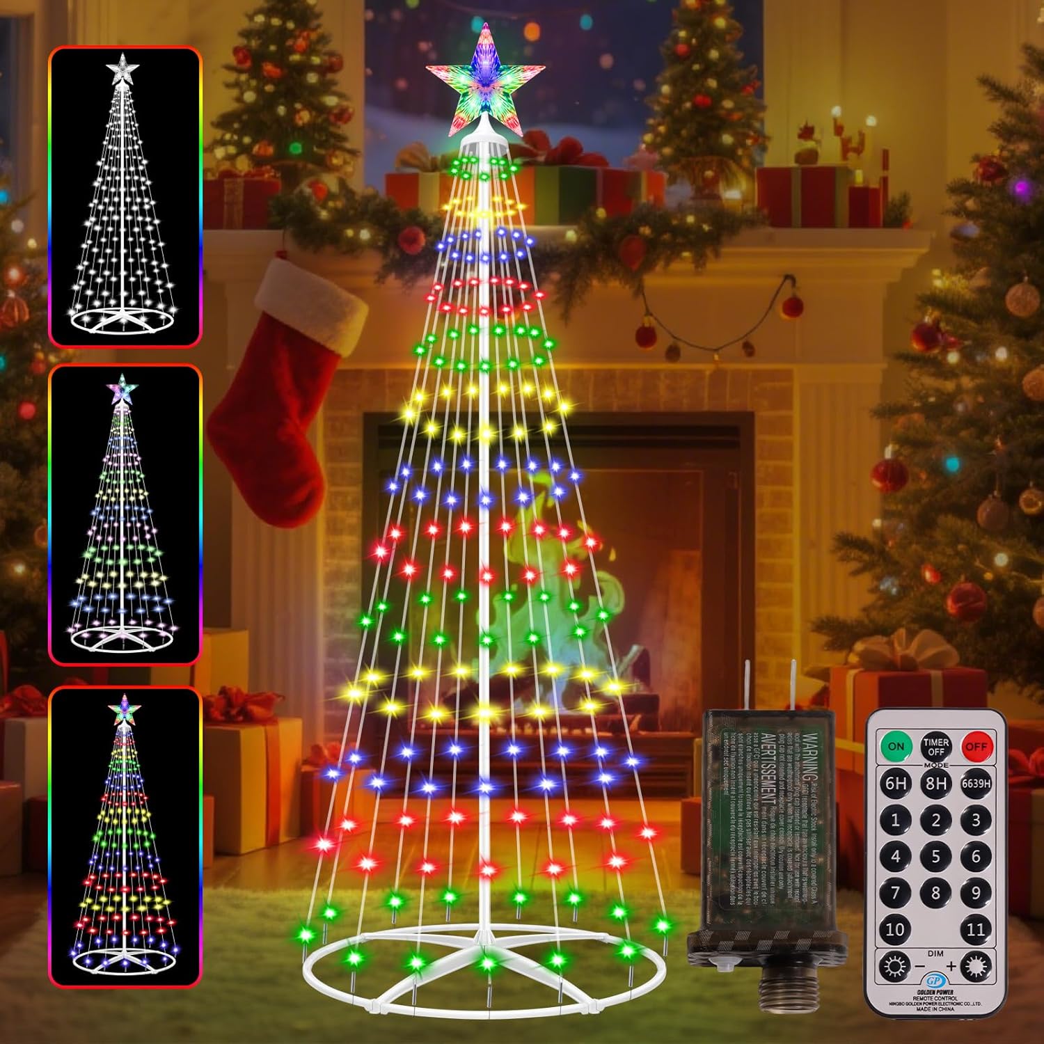 Prelit Christmas Cone Tree with Lights, 4FT 156LEDs Small Christmas Tree Light with Remote Control, Timer, 11 Lighting Modes, Artificial Outdoor Christmas Tree for Yard Porch Lawn Decorations
