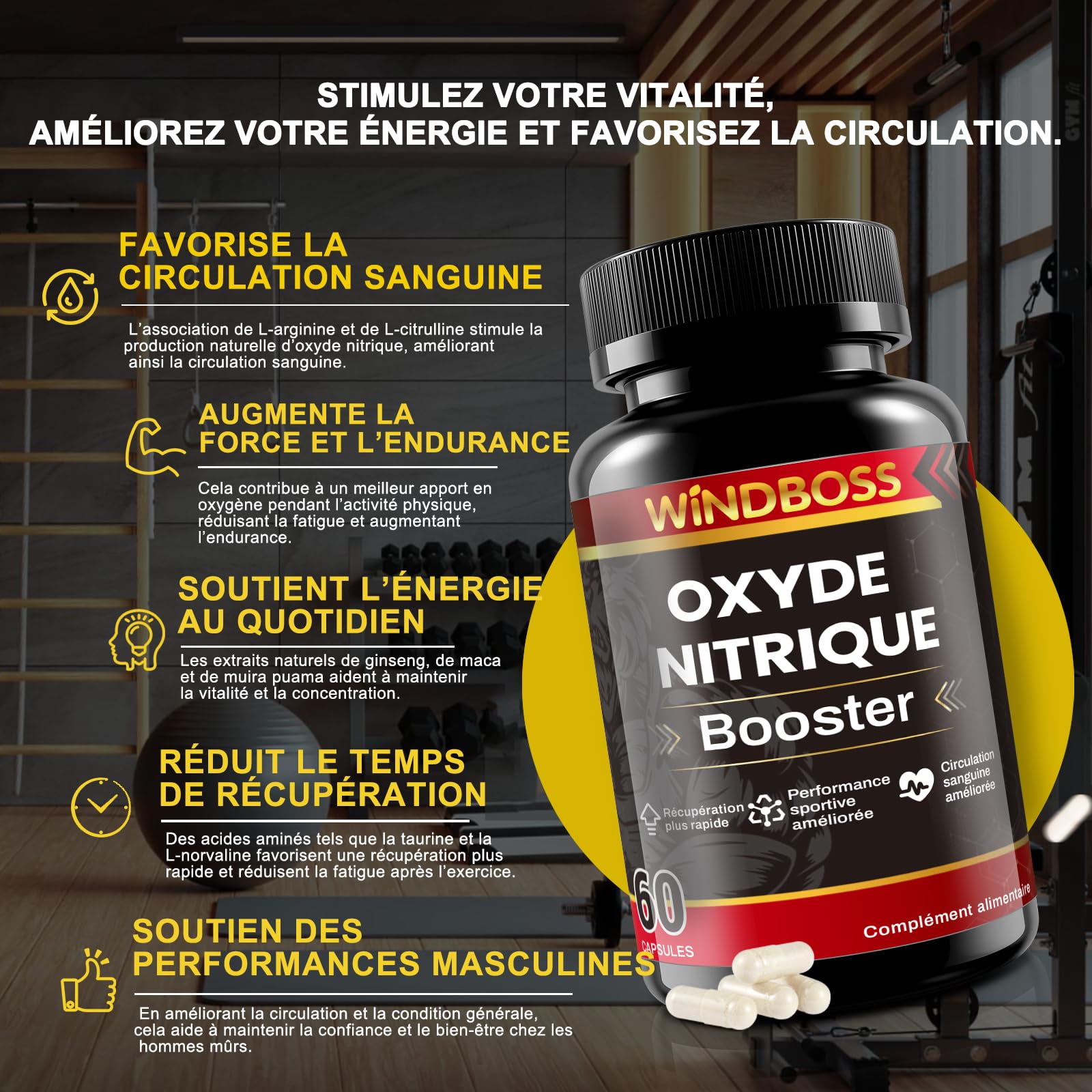 WINDBOSS Pack 2 en 1 – Booster d’Oxyde Nitrique & Complément Prostate pour Hommes – 60 Gélules Chacun – Améliore Circulation, Endurance, Santé Urinaire et Qualité du Sommeil avec