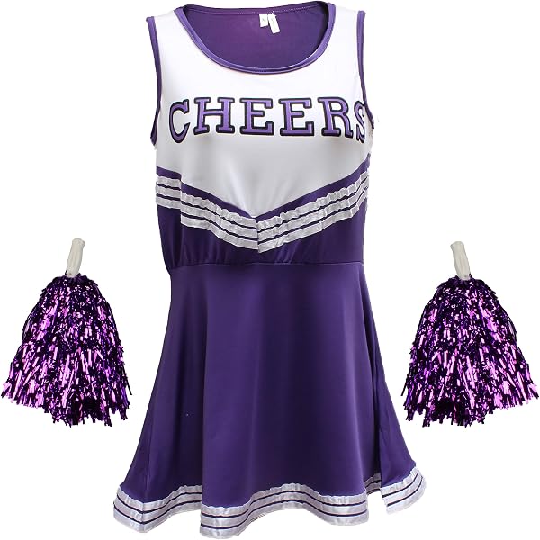 Cherry-on-Top Uniforme da cheerleader, con pompon, costume per musical a tema scuola superiore, 6 colori e 5 taglie disponibili - 1