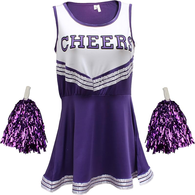 Cherry-on-Top Uniforme da cheerleader, con pompon, costume per musical a tema scuola superiore, 6 colori e 5 taglie disponibili