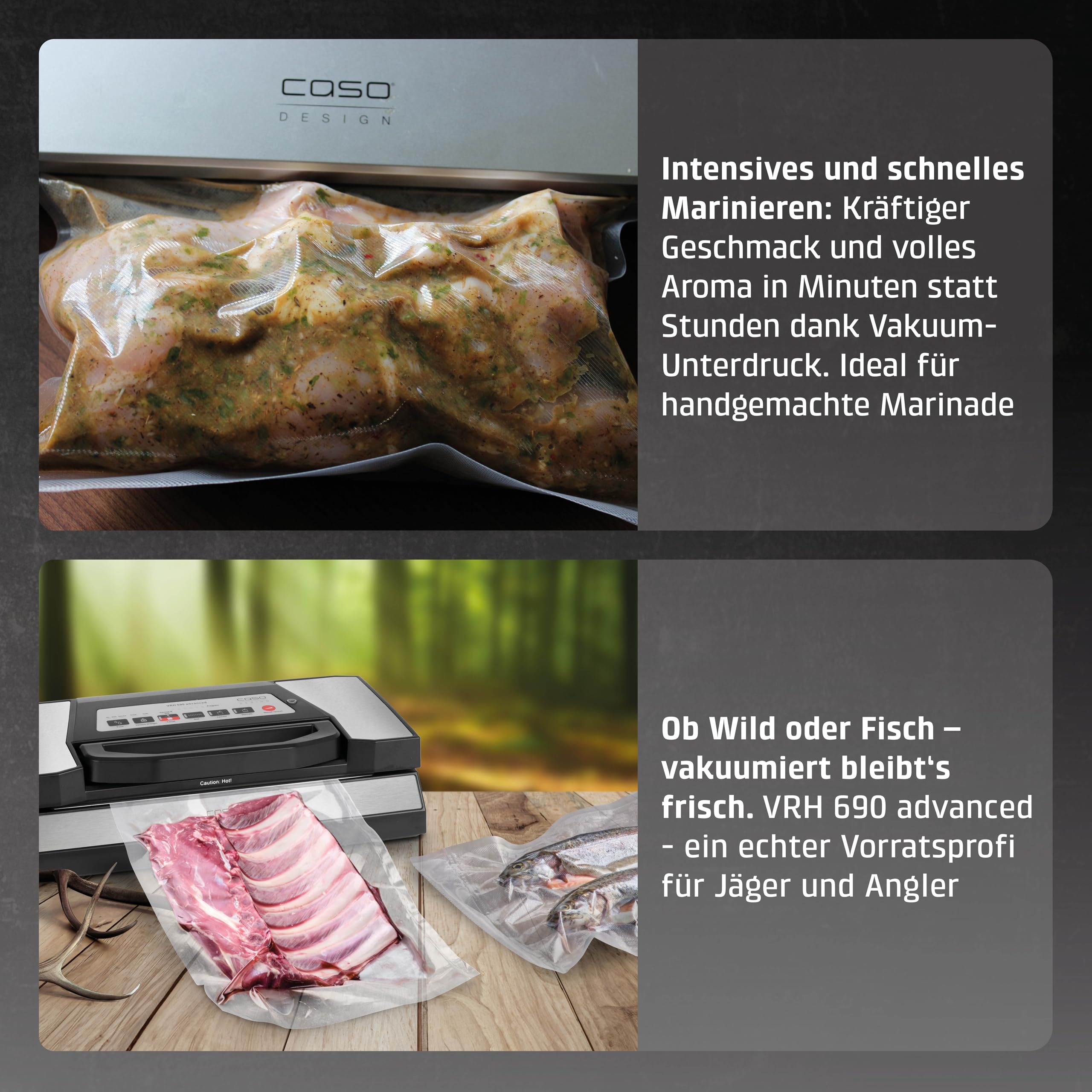 CASO VRH 690 Vakuumierer, Vakuumiergerät für Lebensmittel, 150 Vakuumiervorgänge, doppelte Schweißnaht, 20 L/min, Cutter, inkl. 2 Folienrollen