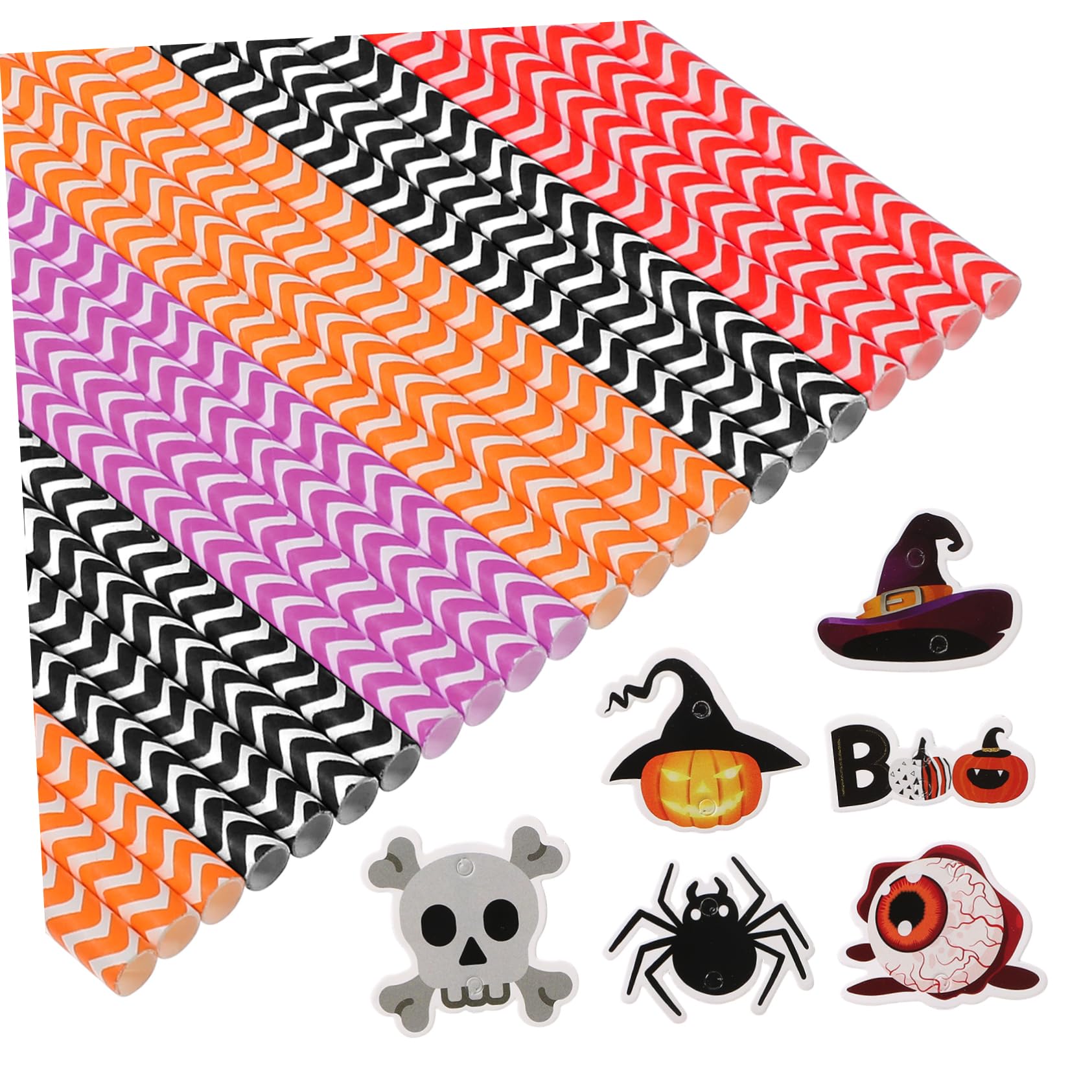 TOPBATHY 6confezioni Cannucce di Halloween Strisce Stampate Cannucce di Carta per Feste Motivi di Zucca Ragni Teschi e Bulbi Oculari Sicure da Usare per Bevande Familiari Festa