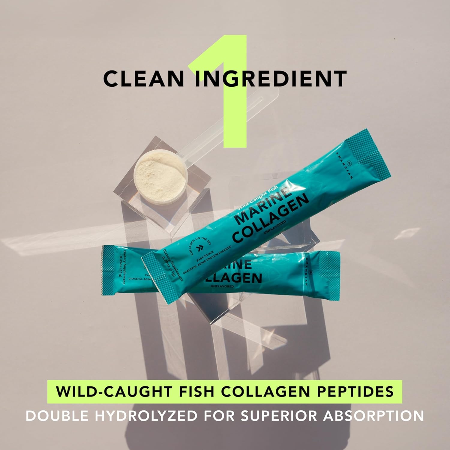 AMANDEAN Marine Collagen Peptides Powder Stick Packs. Wild-Caught Fish. 30 Single Use Individual Packets. Hair, Skin & Nails. Non-GMO, Zero Carbs, Unflavored, High Bioavailability. - Image 2
