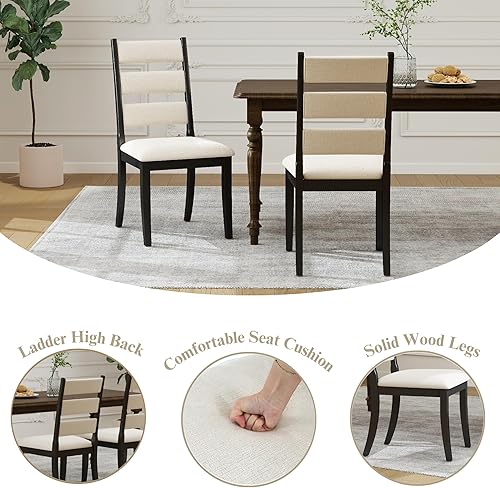 Miniatura 5 de Juego de 4 sillas de comedor tapizadas, escalera de felpilla rústica, respaldo alto, sillas auxiliares de comedor y cocina con alfombrillas