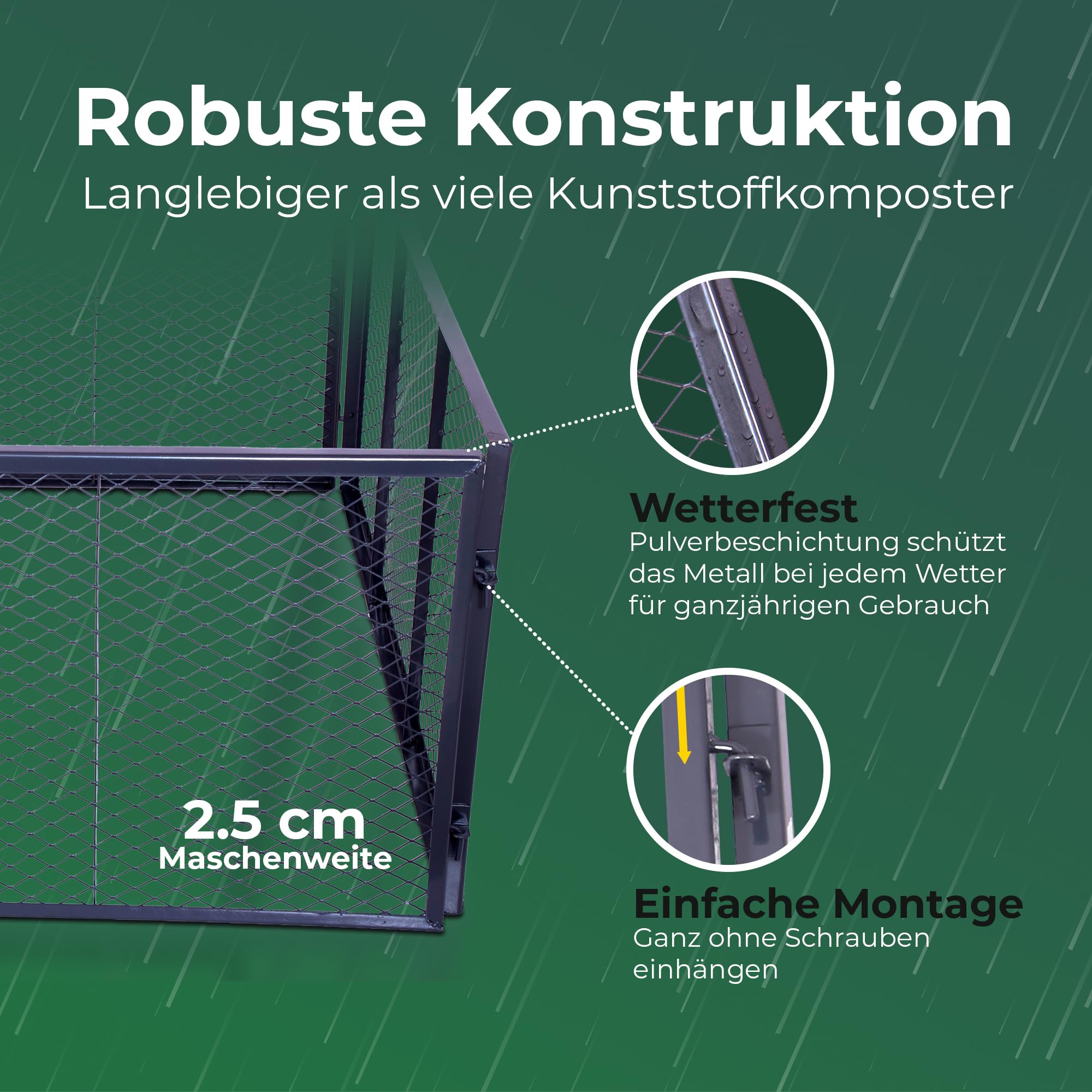 Novatool Garten-Komposter Metall 100x100x100 cm, mit erweiterbarem Stecksytem, pulverbeschichteter Metallkomposter mit 1000 Liter Volumen, Kompost Draht Kompostgitter Kompostkiste Bio Rasenkomposter