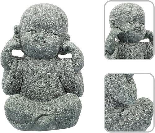 Miniatura 6 de HOMSFOU Linda figura de monjes de piedra arenisca sonriente de Buda en miniatura, escultura de Buda Zen Feng Shui para acuario, pecera, hogar,