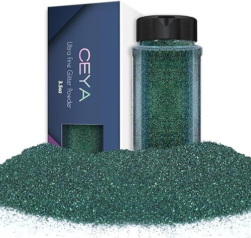 Ceya Polvo de purpurina ultrafina, 3.5 onzas3.53 oz de color verde esmeralda, purpurina en polvo mezclado con lentejuelas finas iridiscentes para