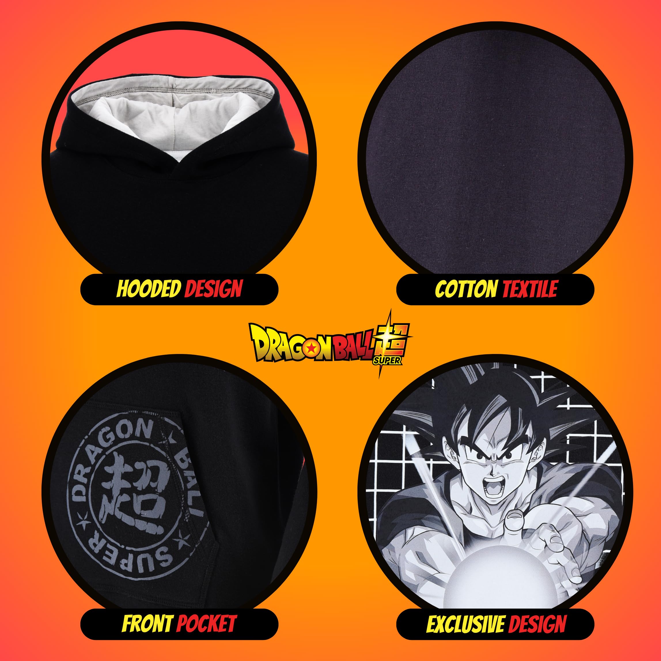 Dragon Ball Z Sudadera para Niño, Sueter Diseño Goku Clasico, Sudadera con Capucha, Regalo para Adolescentes, Tallas 10 a 16 Años