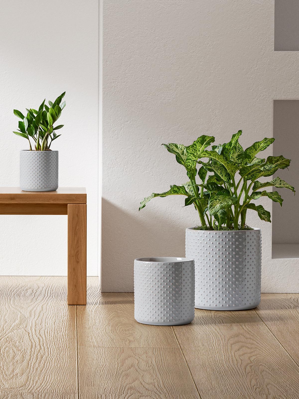 White Ceramic Planters LE TAUCI Ceramic Plant Pots Set Of 3 - 10+8+6 ...