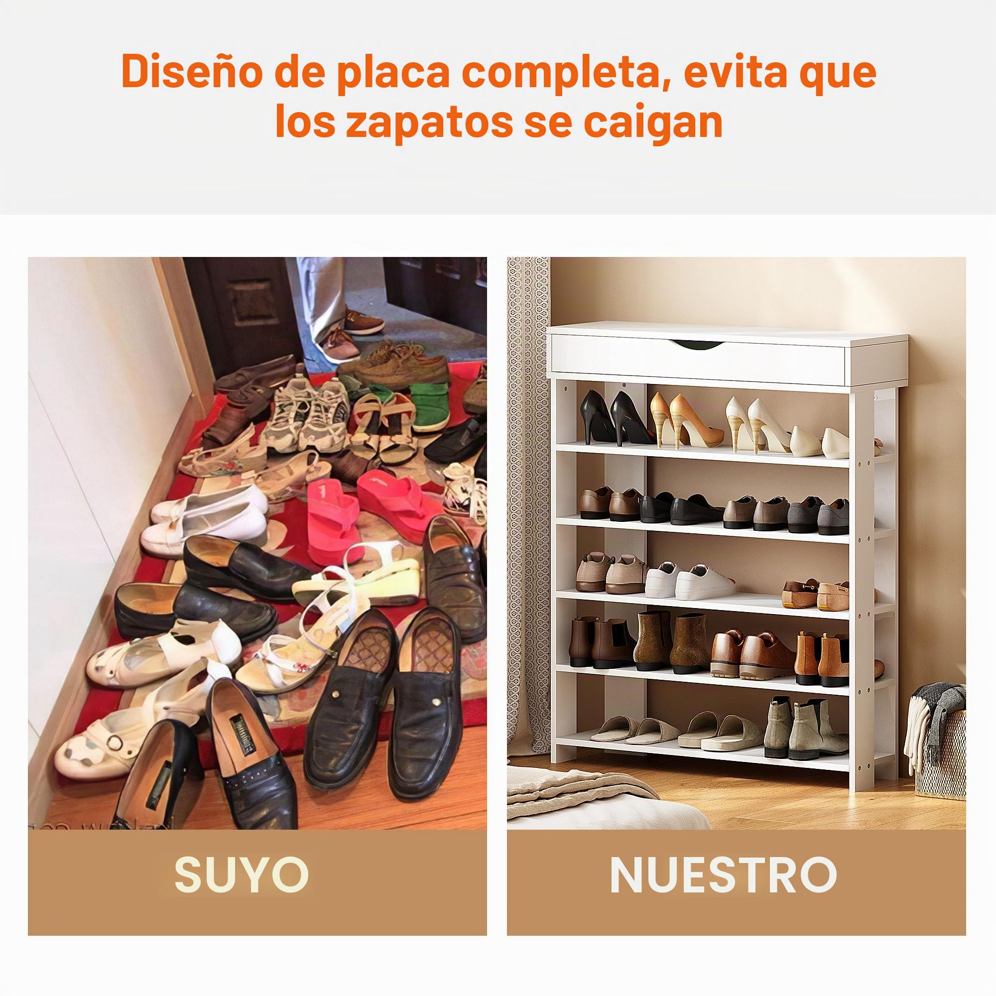 SDHYL Zapatero de 5 Niveles con 1 Cajón Estante para Zapatos Organizador de Almacenamiento de Zapatos Extensible y Ajustable Blanco