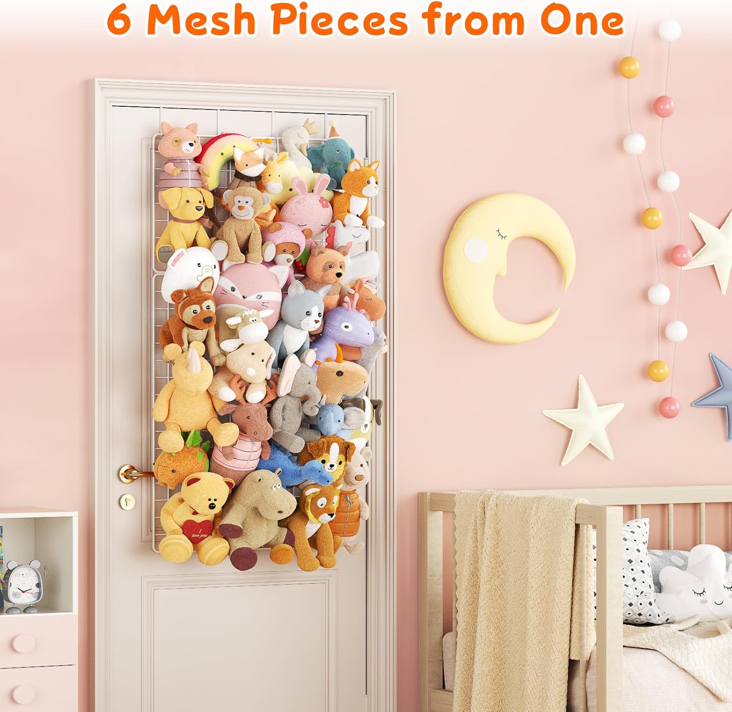 B9 Stuffed Animal Storage, Over the Door Hanging Plush Zoo Storage Organizer for Bedroom Décor, 6 Packs Metal Stuffed Animal Holder for Toddler Rooms, Playrooms, Bedrooms, Nurseries, White