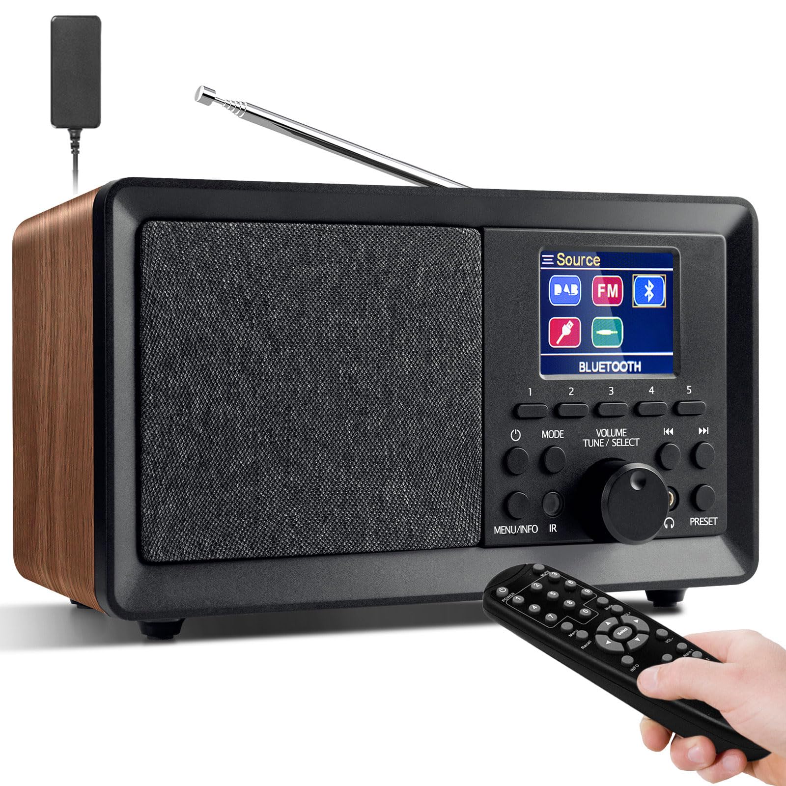 Wholede Radio Portable Dab/Dab+/FM avec Bluetooth 5.0, Écran Couleur 2,4", Double Alarme, Connexion USB/AUX