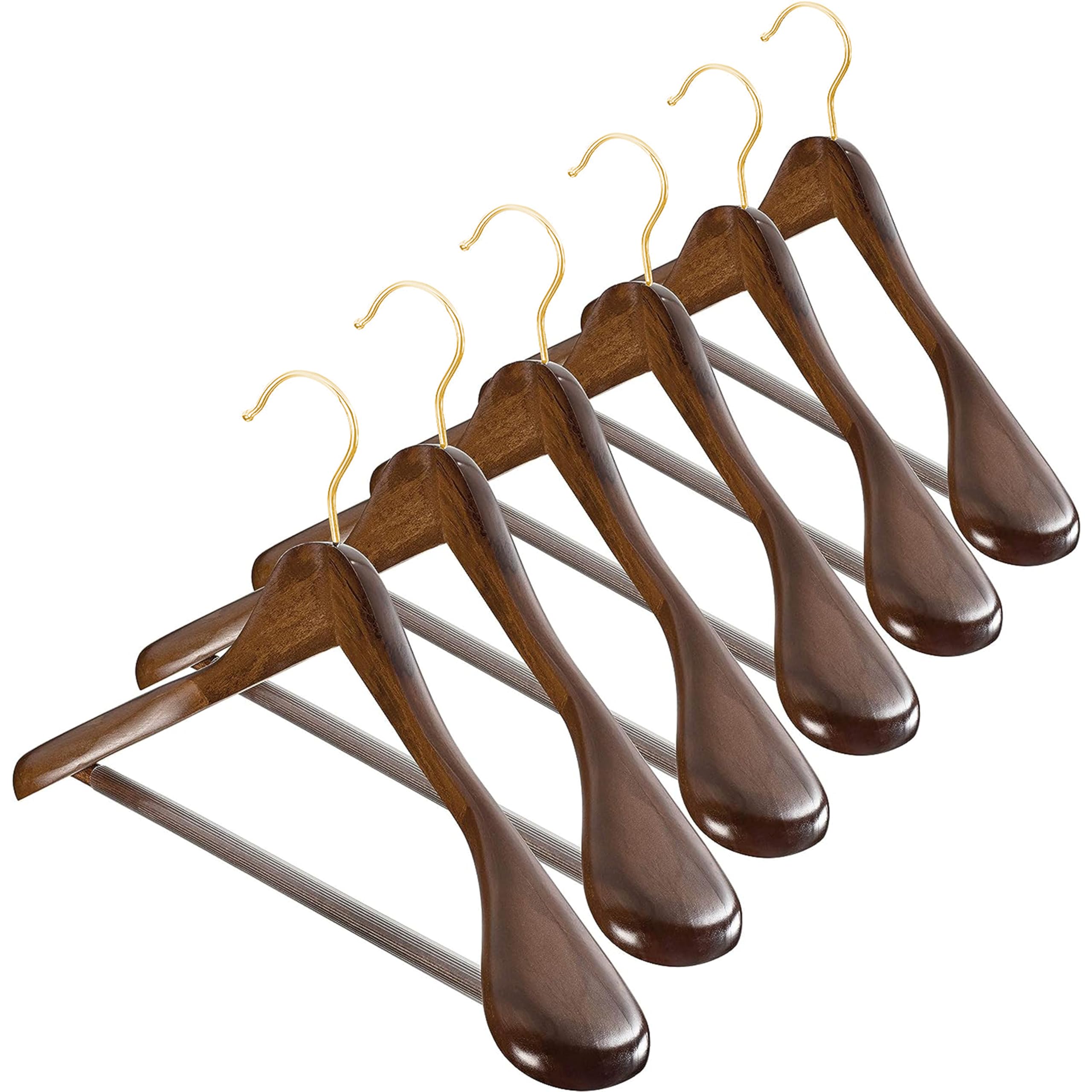 ZOBER High-Grade Wide Shoulder Wooden Coat Hangers with Gold hook Non Slip Pants Bar - Wooden Suit, Coat Hanger, Holds Upto 20lbs, for Dress, Jacket, Heavy Clothes Hangers (VINTAGE, 3 PACK)