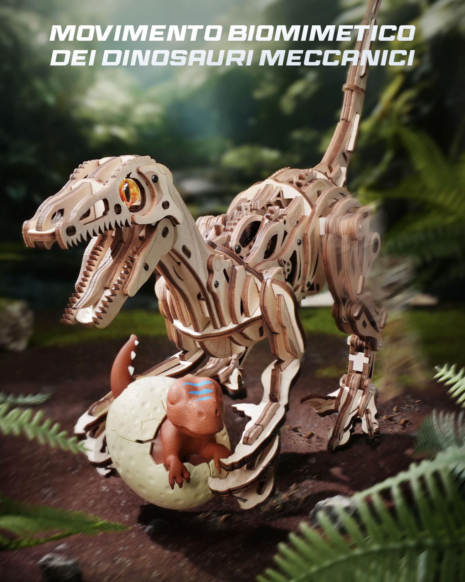 ROKR Puzzle 3D Legno Giocattoli a forma di dinosauro, Modellismo da Costruire Adulti Velociraptor, Puzzle 3D a Forma di Animale che Cammina, Regalo per Bambini e Adulti, Velociraptor, LD01