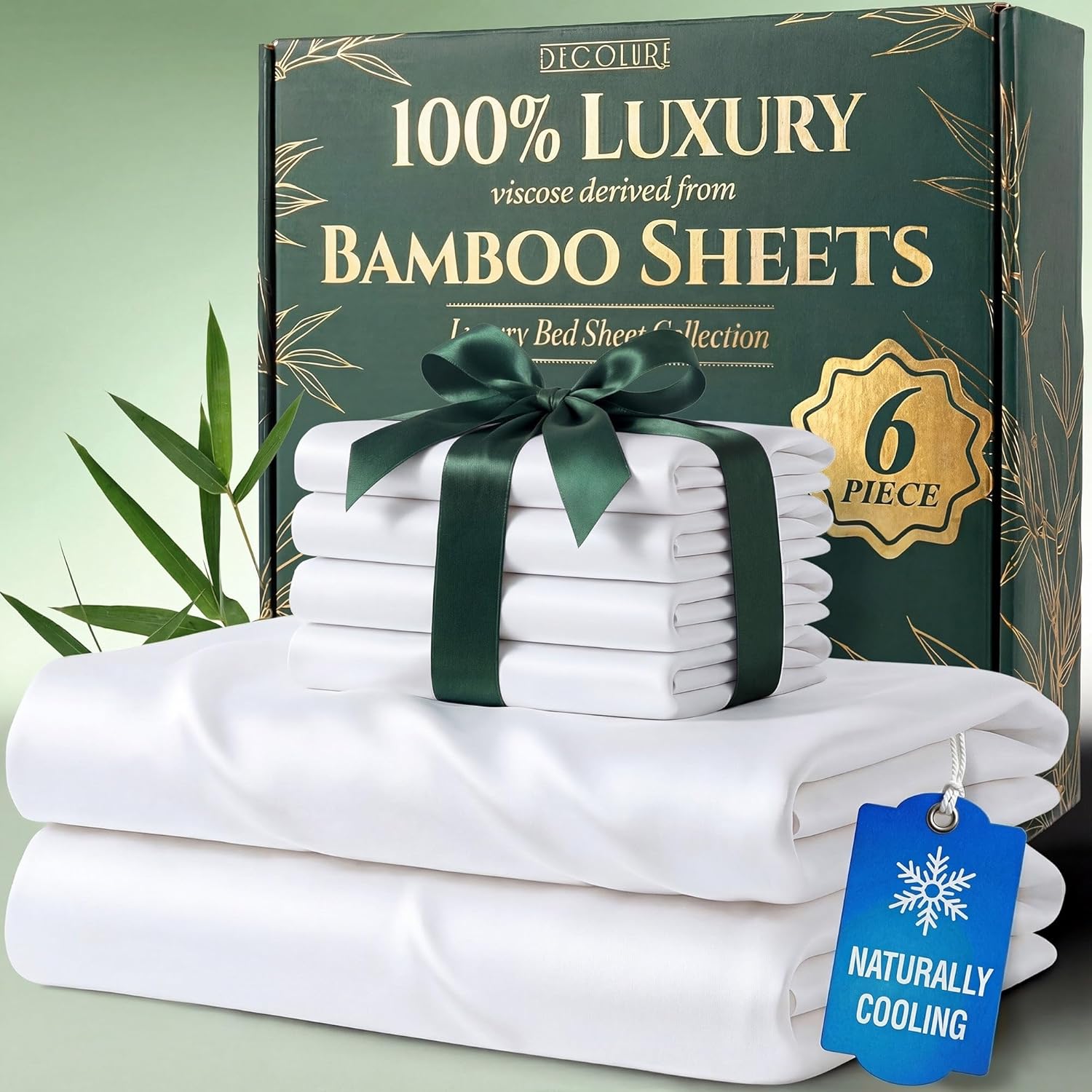 DECOLURE 100% Viscose Derived from Bamboo Sheets Queen Size - Luxury 6 Pc Naturally Cooling Sheets, Ultra Soft Bed Set - Deep 17" Pockets, Durable Double Stitching, Oeko Tex Standard (White) - Thumbnail 2