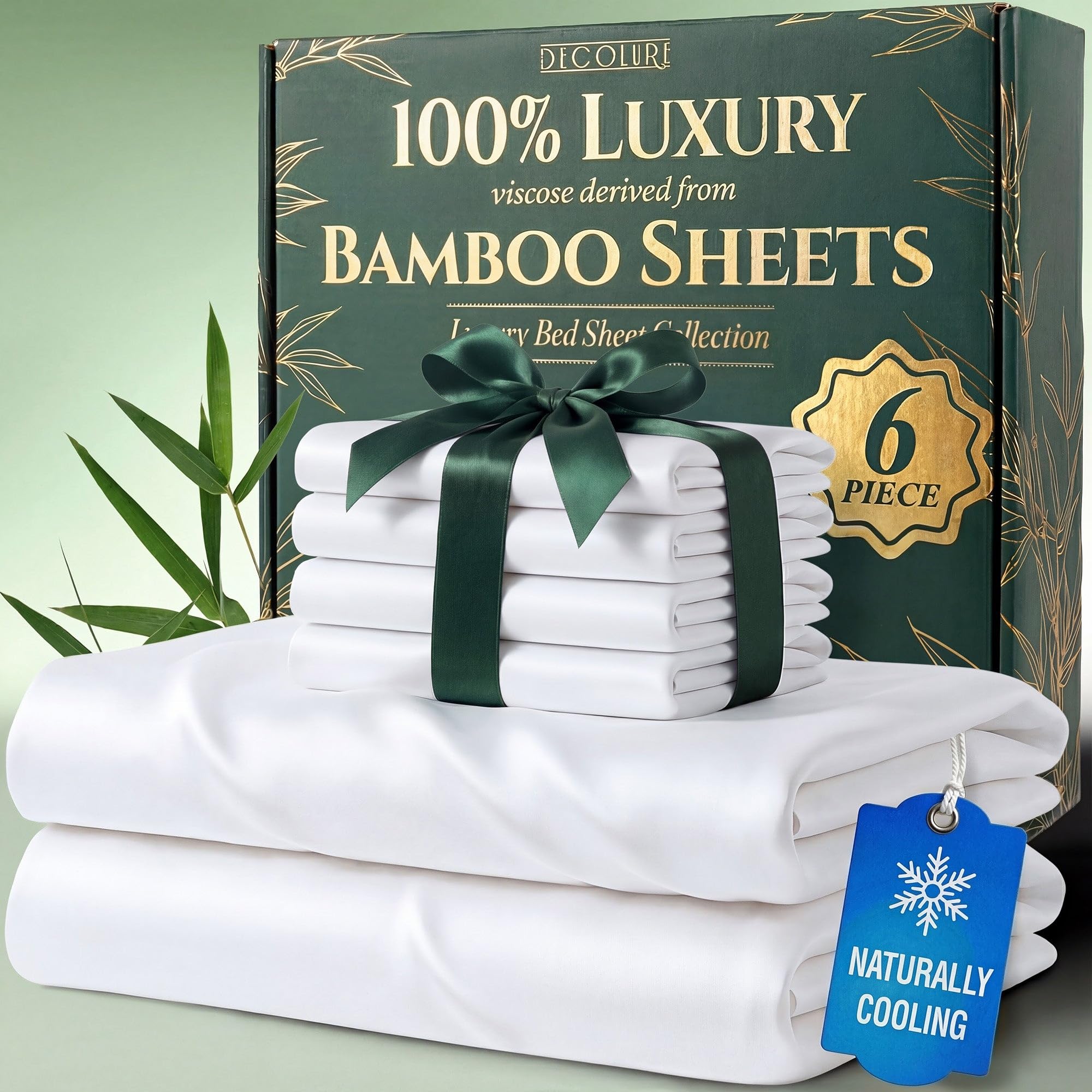 100% Viscose Derived from Bamboo Sheets King Size - Luxury 6 Pc Naturally Cooling Sheets, Ultra Soft Bed Set - Deep 17" Pockets, Durable Double Stitching, Oeko Tex Standard (White)