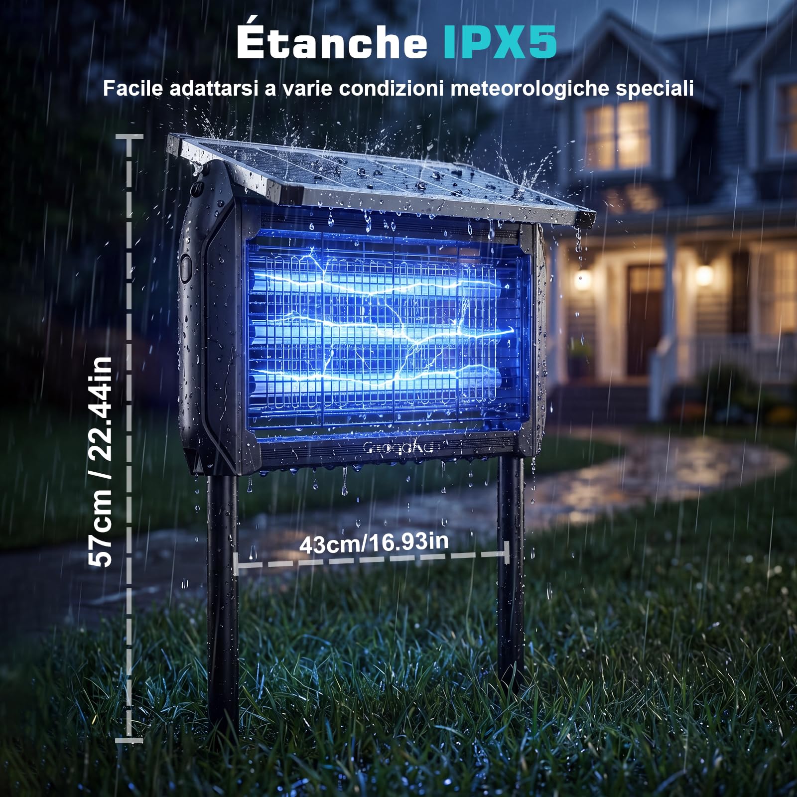 Lampada Antizanzare Elettrica Solare,Zanzariera Elettrica da Esterno 4000V, Ricarica Solare e USB,UV 10W, IPX5 Anti Mosche Elettrico Impermeabile, Ideale per Patio, Giardino e Campeggio