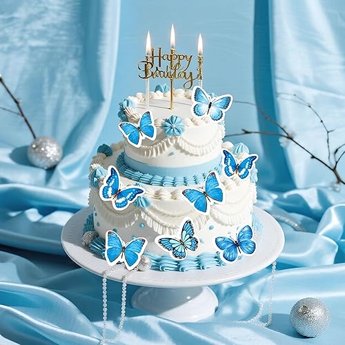 Miniatura 5 de 48 adornos comestibles de mariposa para cupcakes de doble capa, decoraciones de mariposa para mujeres, decoraciones de pastel de feliz cumpleaños,