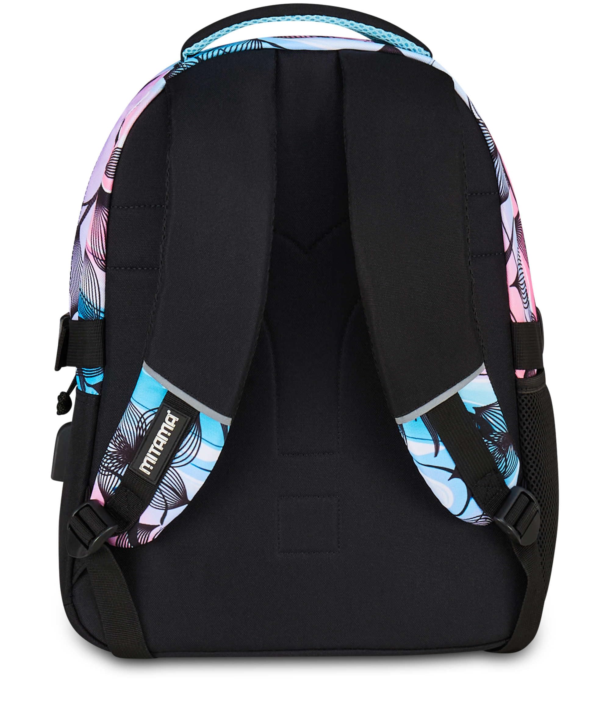 Mitama Zaino Scuola #BDBF FLOWER BREEZE, Celeste, Zaino Triplo Scomparto, Tasca Porta Borraccia, Porta USB Integrata, Larghezza Regolabile, Zaino Scuola Media e Superiore, Ragazza