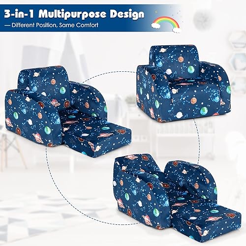 Miniatura 13 de Costzon Sofá para niños, sofá convertible 3 en 1 para niños con asiento acolchado de espuma, reposabrazos para siesta, sofá plegable para niños,