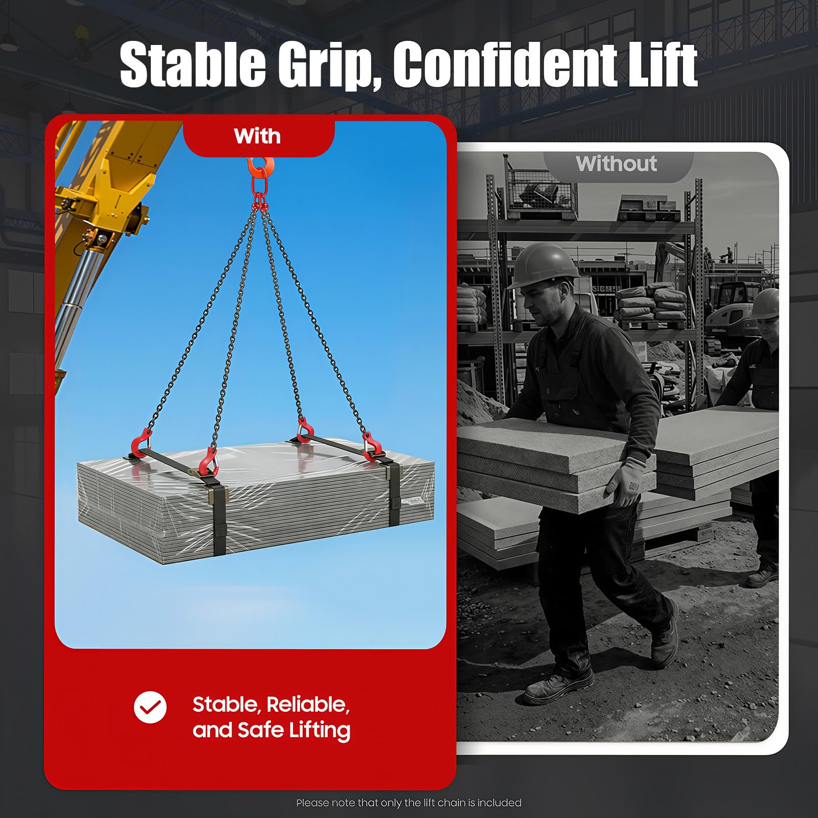 Catena di sollevamento a 4 fili, 5 tonnellate, con ganci di sicurezza, 1,5 m, Palanco G80 in acciaio Manganese, per motore cantiere fabbrica movimentazione