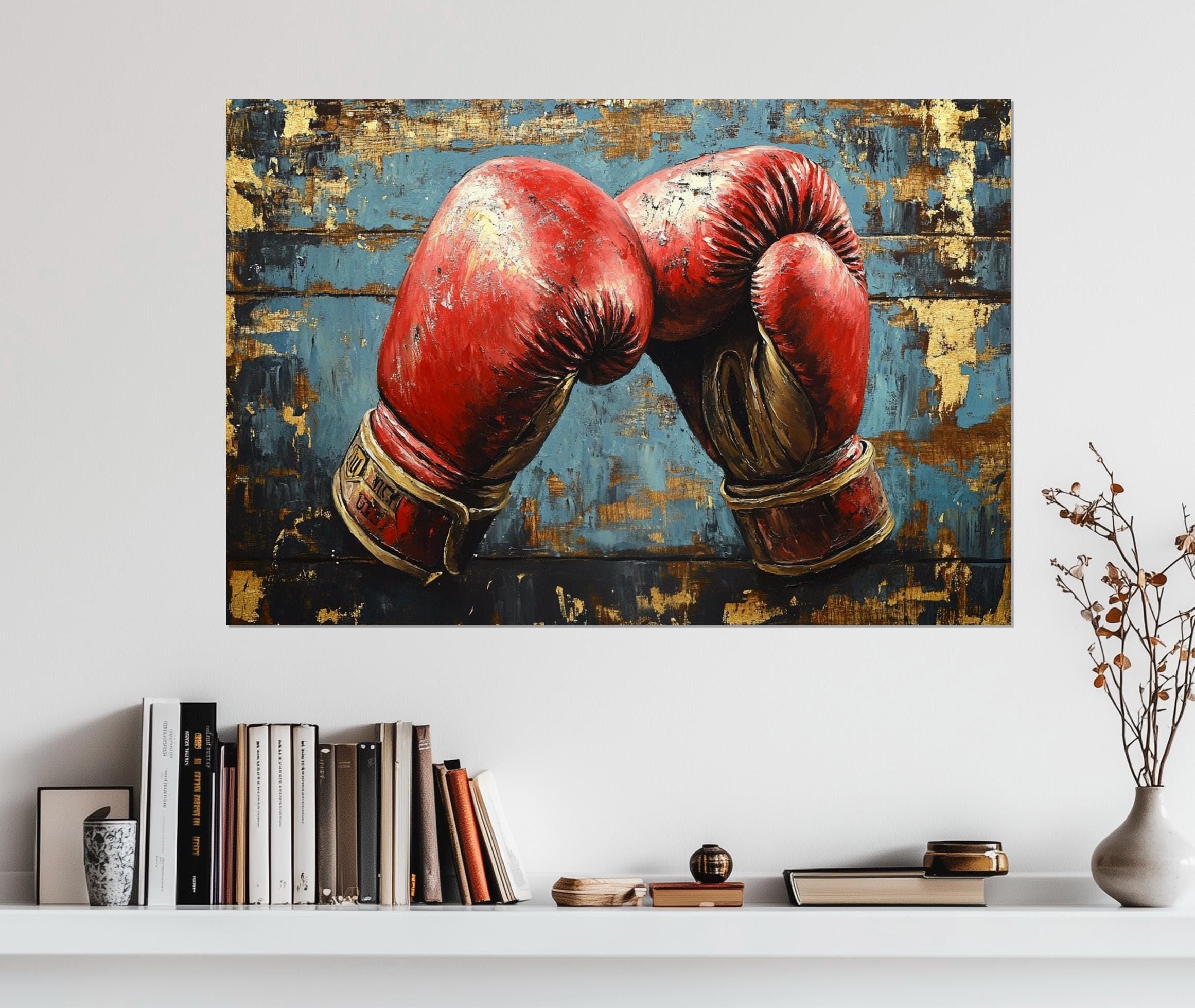 LMYCHENG Retro rękawice bokserskie płótno plakaty vintage malarstwo bokserskie trener boksu siłownia boks dekoracyjny mural (50 x 75 cm / rama wewnętrzna)