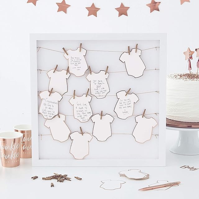 Ginger Ray White with Rose Gold Babygrow Baby Shower Frame Guest Book Twinkle