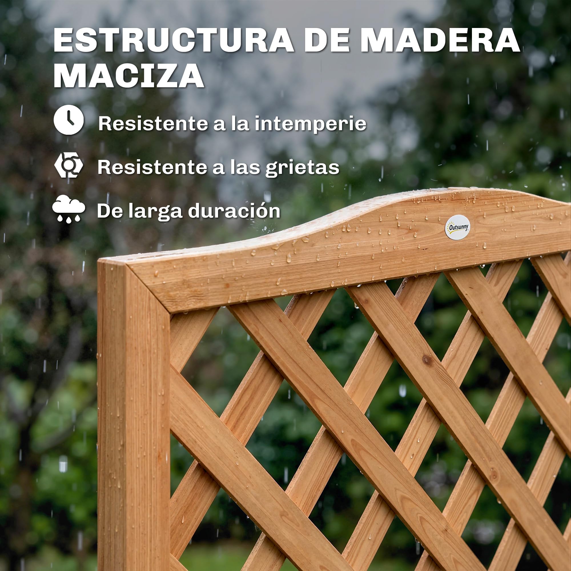 Outsunny Jardinera con Enrejado de Madera, Jardinera Exterior Grande para Plantas Trepadoras, con 2 Cajas Plegables, Base de Listones, Macetero Elevado para Patio, Terraza, 73x70x170 cm, Natural