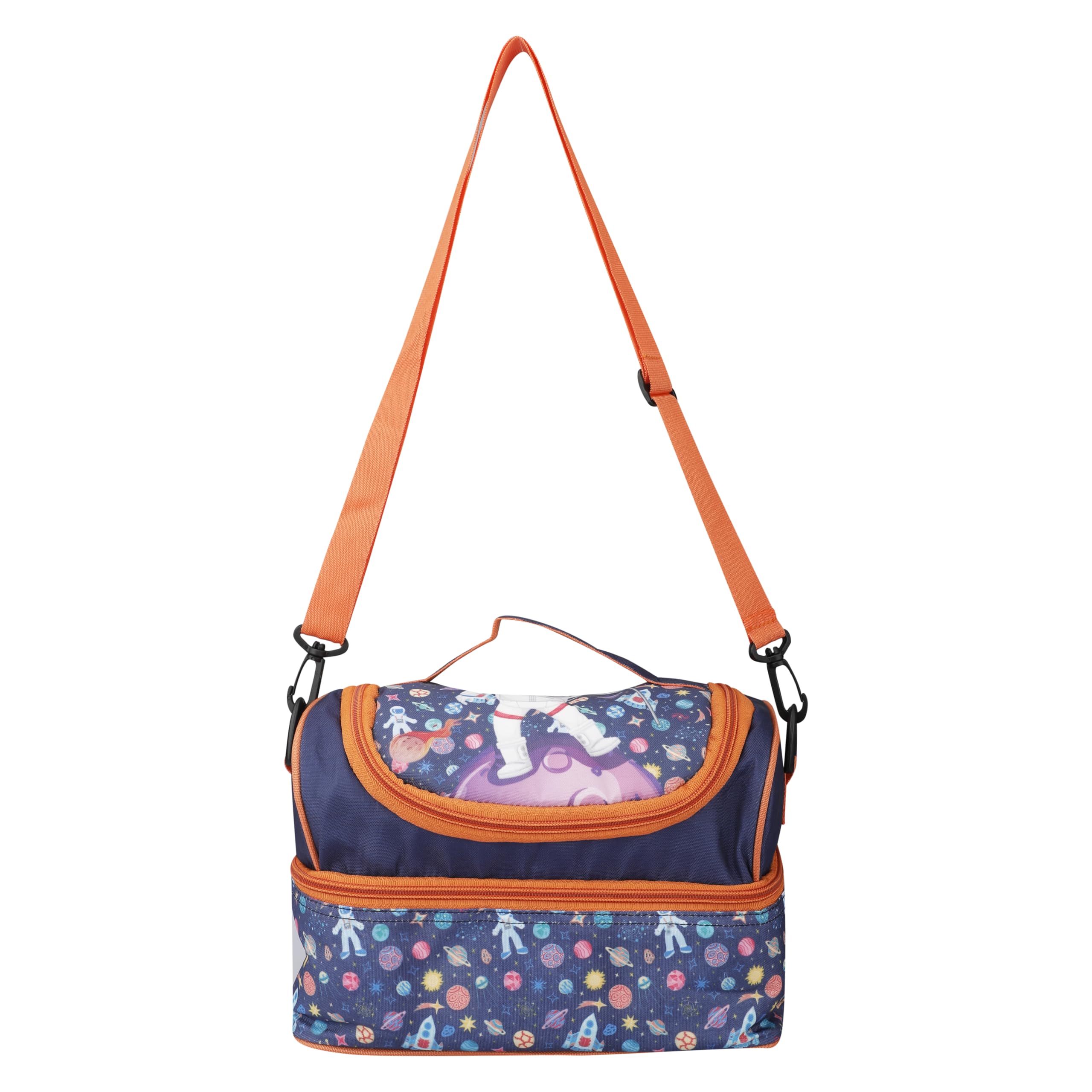 Ji and Ja® Multi Compartment Dual Slot Lunch Bag Double Insulated Tiffin Lunch Bag with Multi Zipper Pockets for School (Space Blue) (B0CZ78NC3D) Amazon Price History, Amazon Price Tracker