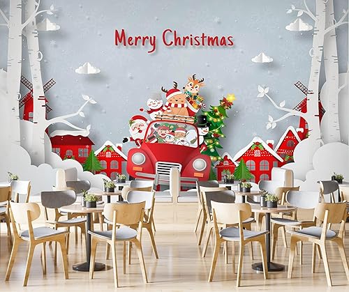 Miniatura 1 de 3D Car Deer A140 Christmas Xmas Wall Paper Print Decal Deco Wall Mural Self-Adhesive Wallpaper AJ US Amy 23 Sep (Vinyl (No Glue & Removable),