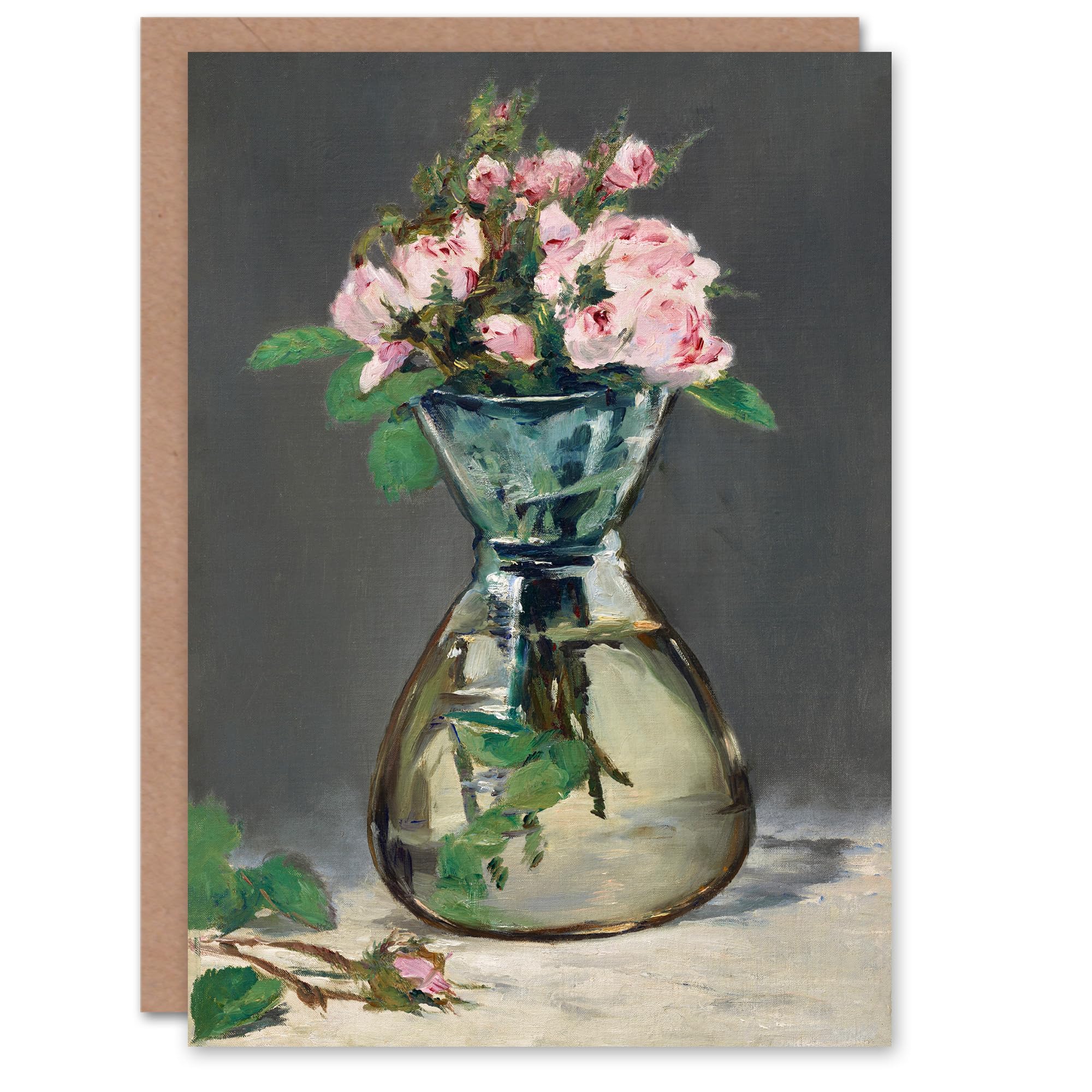 Artery8 Edouard Manet Art Card Moss Roses in a Vase Oil Painting