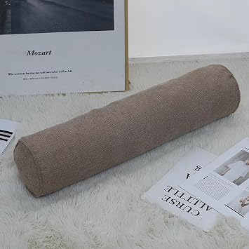 Round Sofa Bolster Pillows for Neck/Back/Lumbar Support, Cylinder Sleeping Bedside Protection Spine Knee Armrest Cushions Headboard Pillows Yoga Pillows 40 * 15cm,Brown