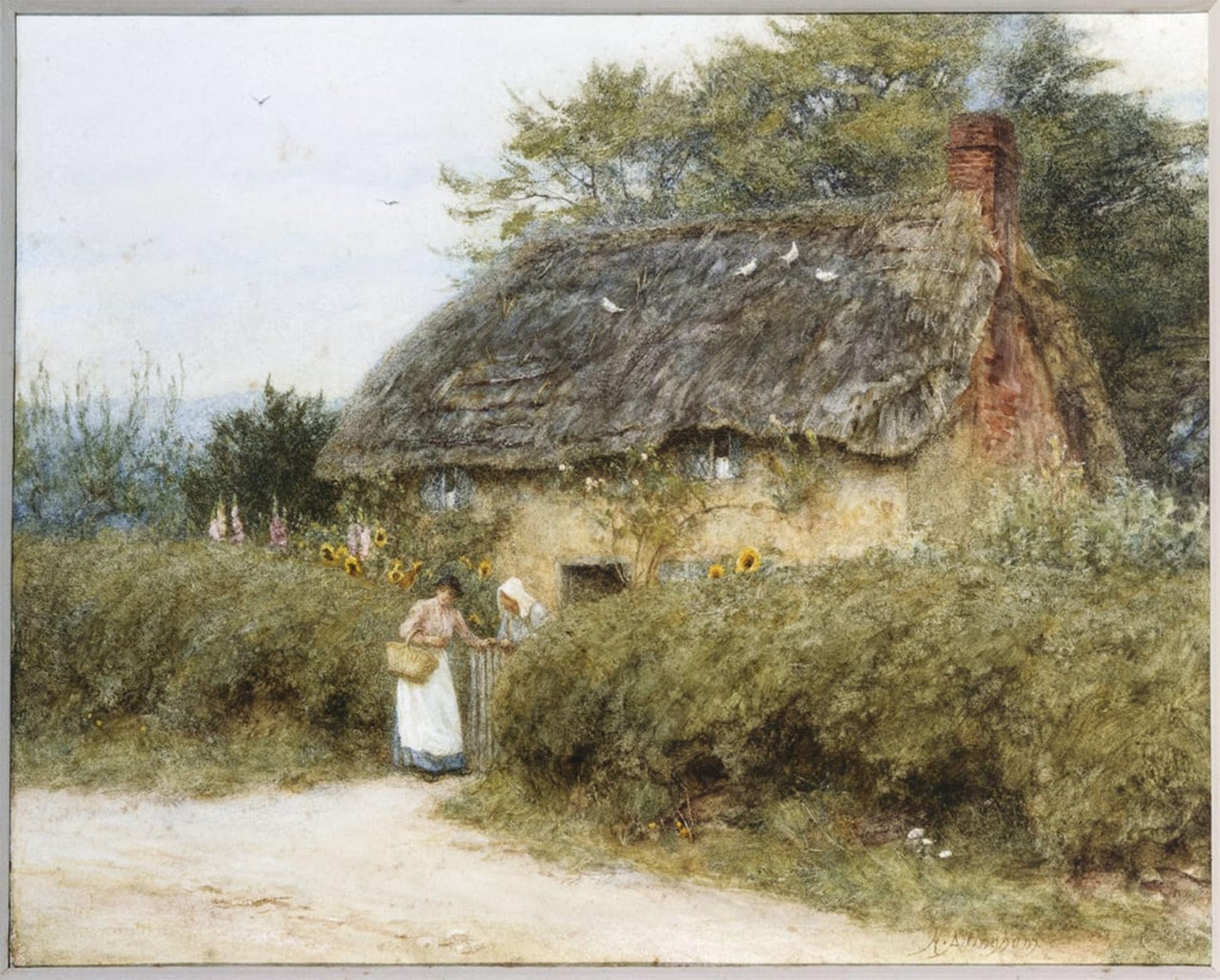 SERENDIPITP Retro Picture Poster Wall Art Pictures Painting a Thatched Cottage Near Peaslake Surrey by Helen Allingham Wall Art Canvas Print for Wall Decor 60x90cm