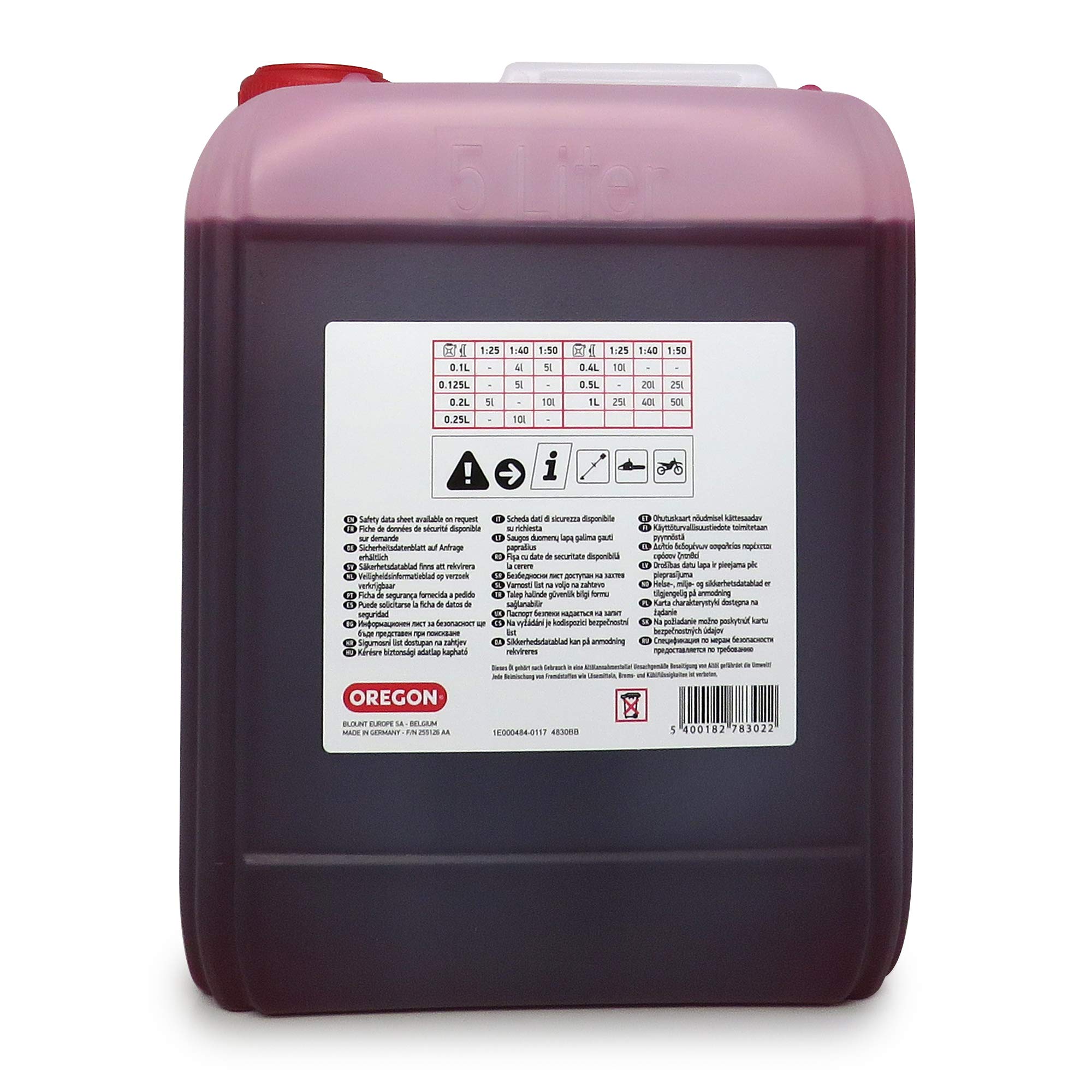 Oregon Olio Motore 2 Tempi, Lubrificante Minerale Automiscelante Semisintetico a Combustione Pulita e Basso Contenuto di Ceneri, Protegge il Motore e Massimizza le Prestazioni, 2 T, 5 Litri (O10-6367)