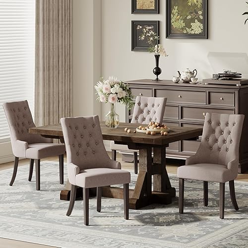 Miniatura 15 de COLAMY Juego de 4 sillas tapizadas de comedor con respaldo, sillas laterales de tela para comedor con botón acolchado, sillas para sala de estar