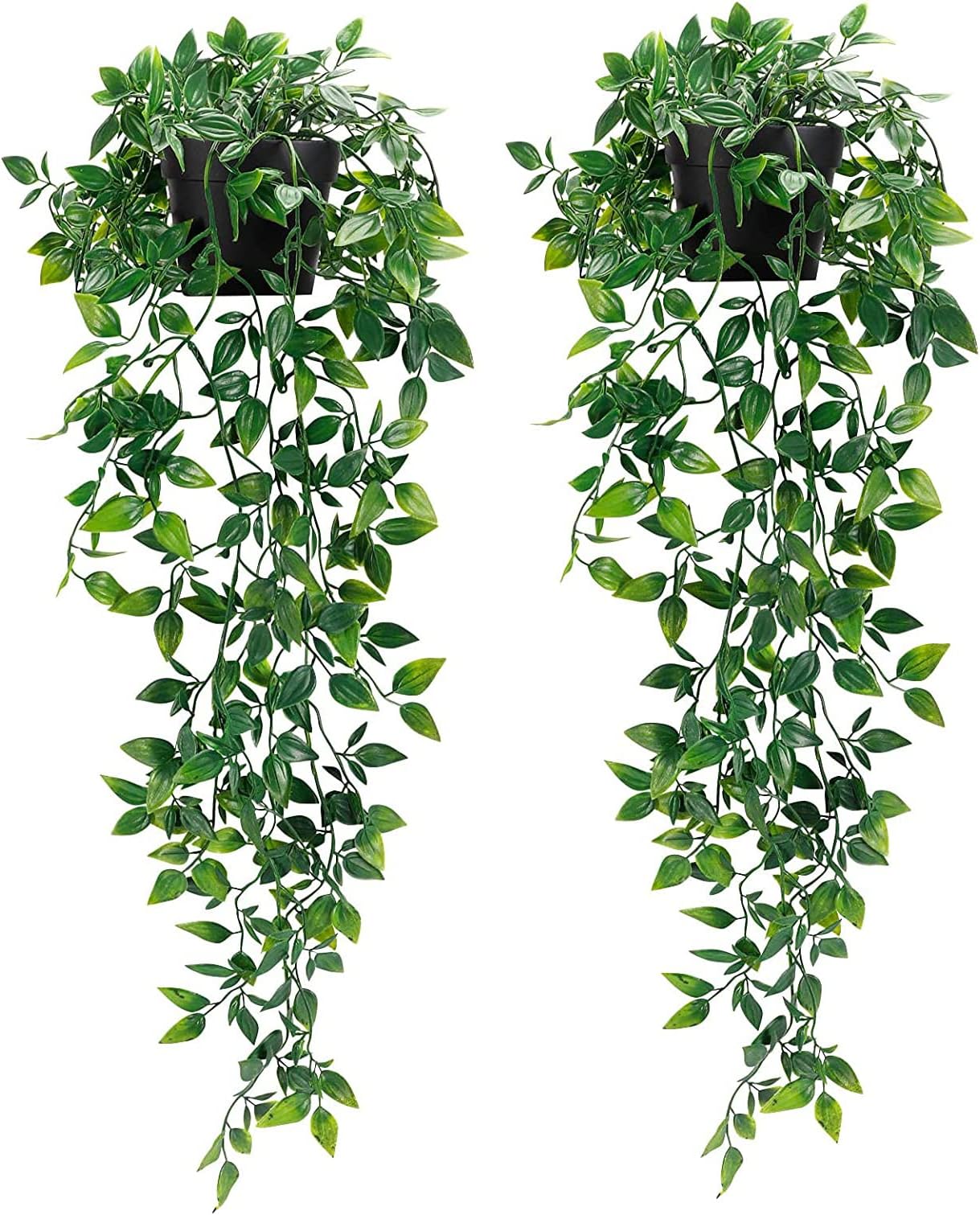 Artificial Hanging Plants,2 Pack Fake Hanging Plants with Pot,Greenery Faux Fake Ivy Decor, Fake Potted Plants for Home Indoor Outdoor Wall Patio Office Table Shelf Aesthetic Decor (A)