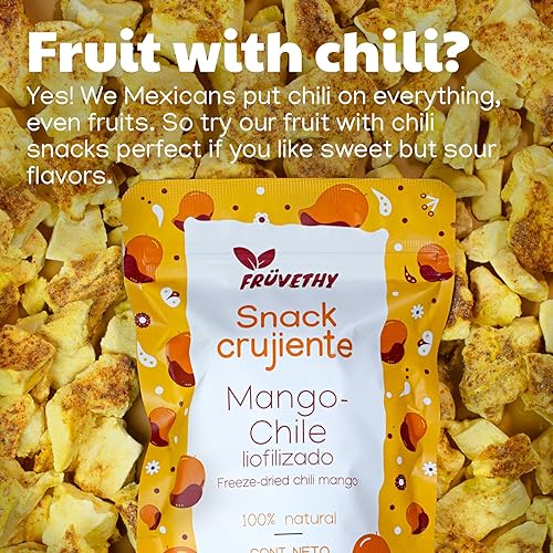 Miniatura 2 de FRÜVETHY Snack liofilizado de chile de mango 0.71 onzas (paquete de 12)  Sin azúcar añadido Fabricado en México Fuente local  Bolsa resellable