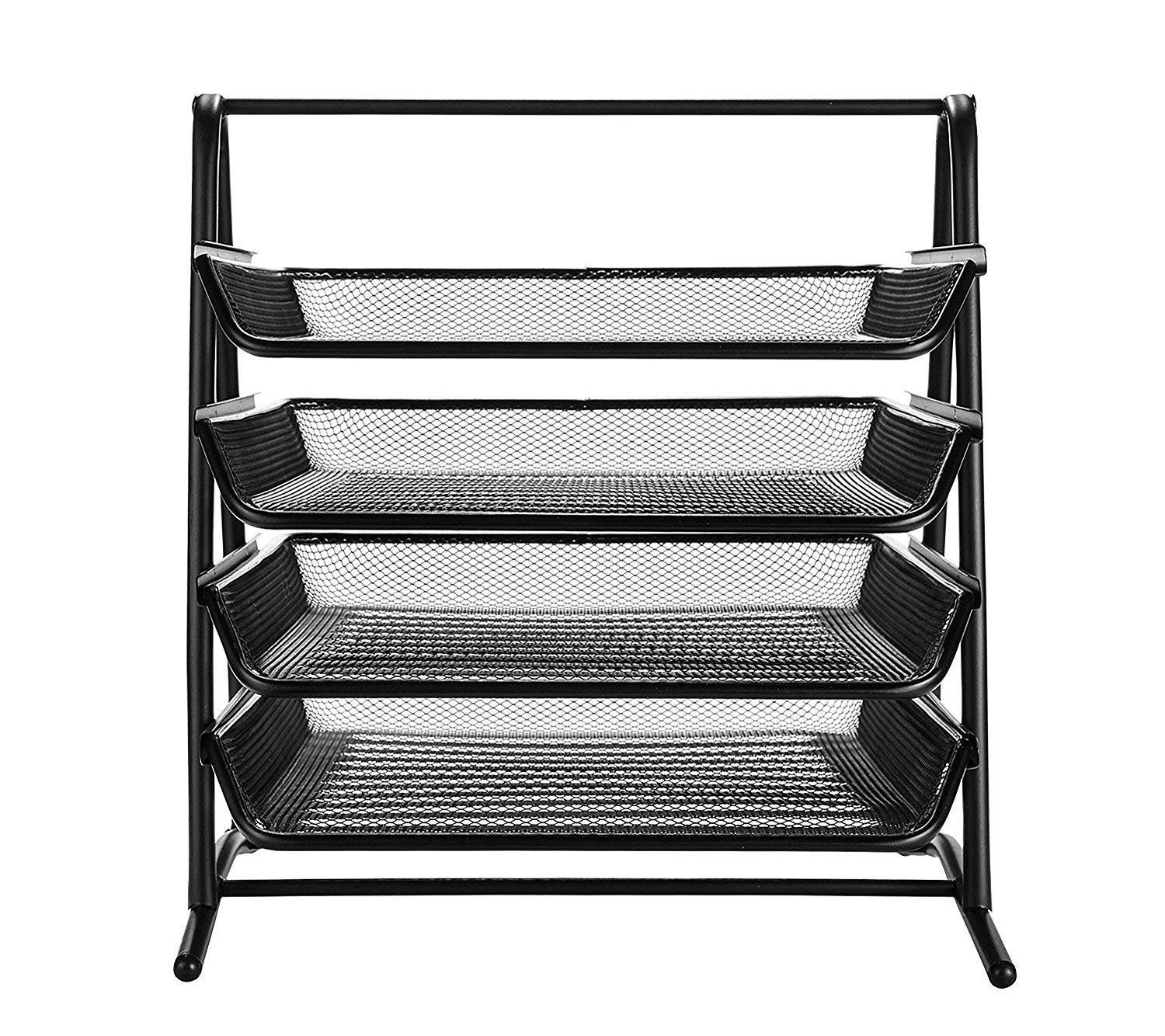 JUZR 4-Tier Metal Mesh Document Tray File Rack, 30 X 28.5 X 31.3 cm, Black 1