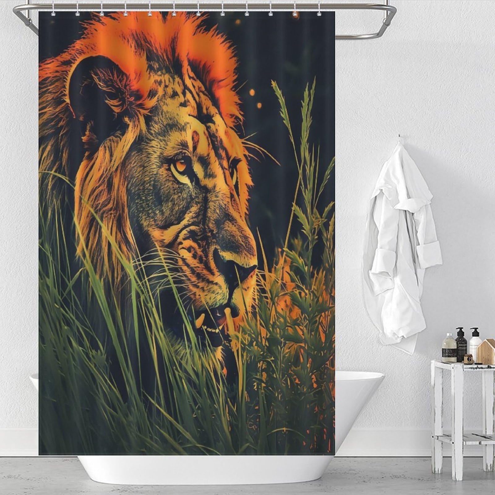Rideau de douche lion imperméable à séchage rapide en tissu polyester