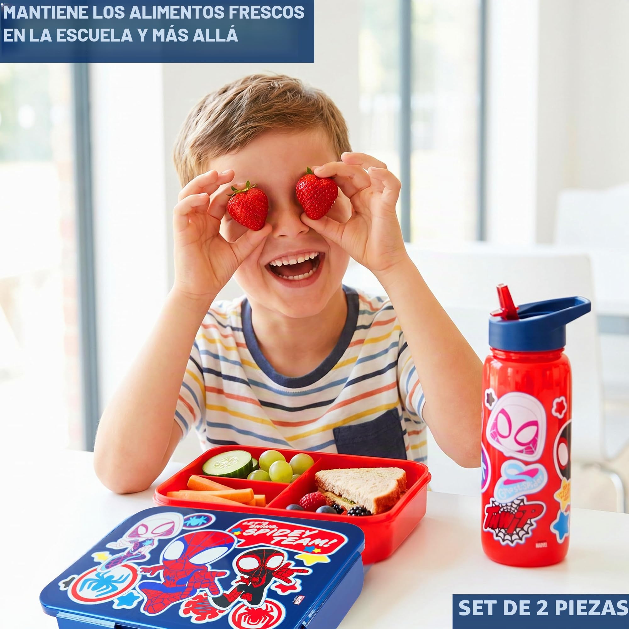 Get Trend Marvel Spidey Fiambrera y Botella Niños 580 ml Set, Lunch Box 1,75 L con Compartimentos, Apta para Lavavajillas y Micro, Libre de BPA, Bento Box Escolar Almuerzo Picnic y Ocio (Multi Spidey)