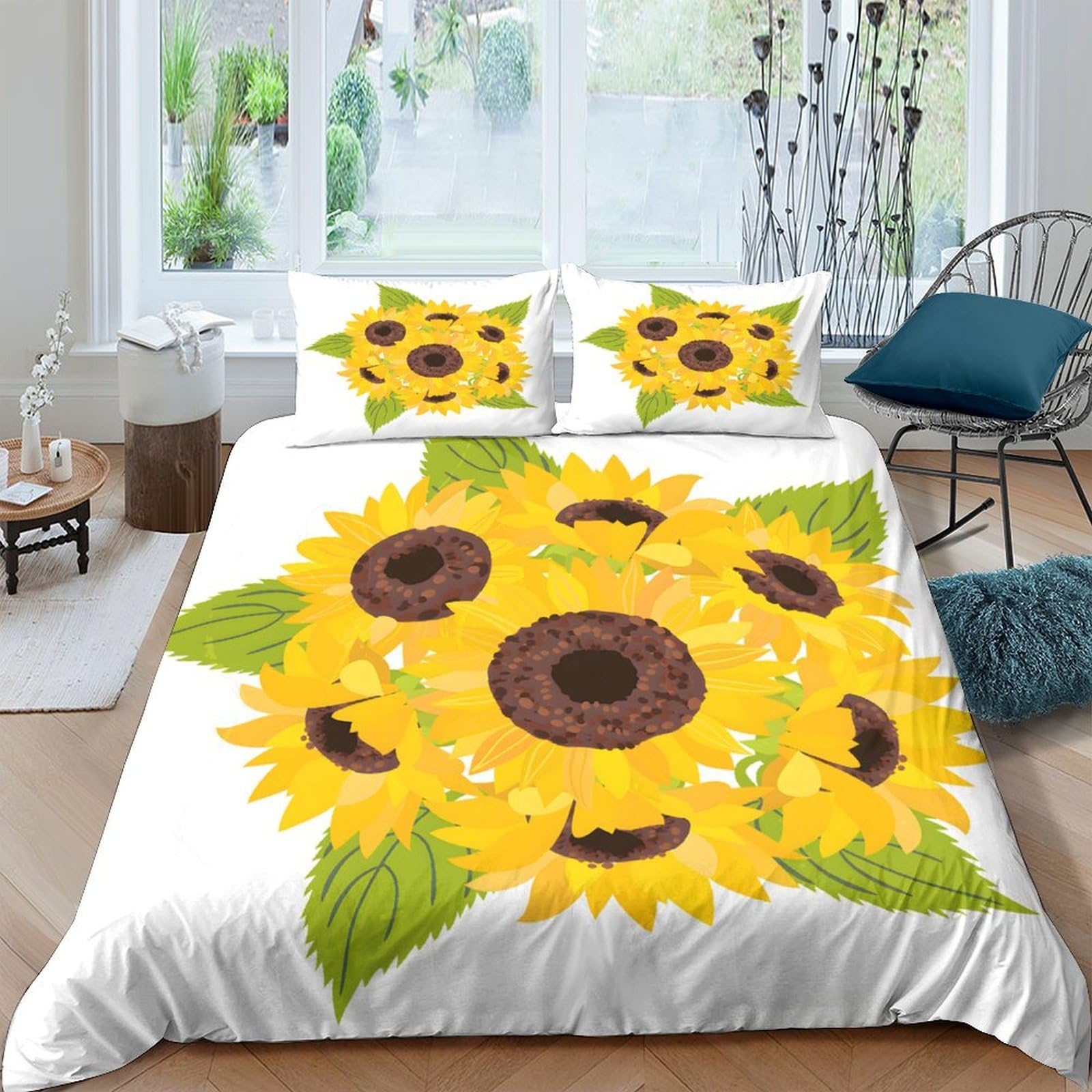 Ctjqhvkz Style-3 3D Printed Sunflower Fitted Sheet Microfiber Yellow Floral Bed Cover For Bedroom Guest Room Dustproof Machine Washable Single（135X200cm）