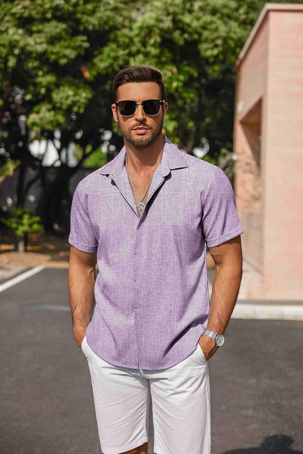 COOFANDY Men's Linen Shirts Short Sleeve Casual Shirts Button Down Shirt for Men Beach Summer Wedding Shirt - Image 5