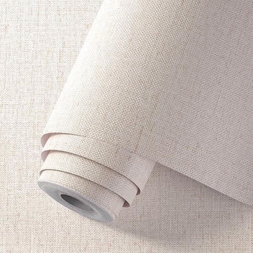 Miniatura 3 de Akywall Papel de contacto beige texturizado, papel tapiz de lino autoadhesivo extraíble para despegar y pegar, papel de vinilo impermeable para